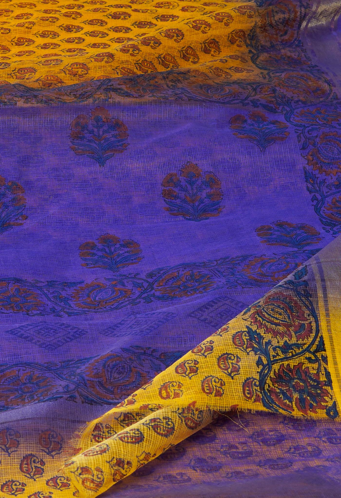 Yellow Pure Dyed Printed Kota Cotton Saree-UNM72547