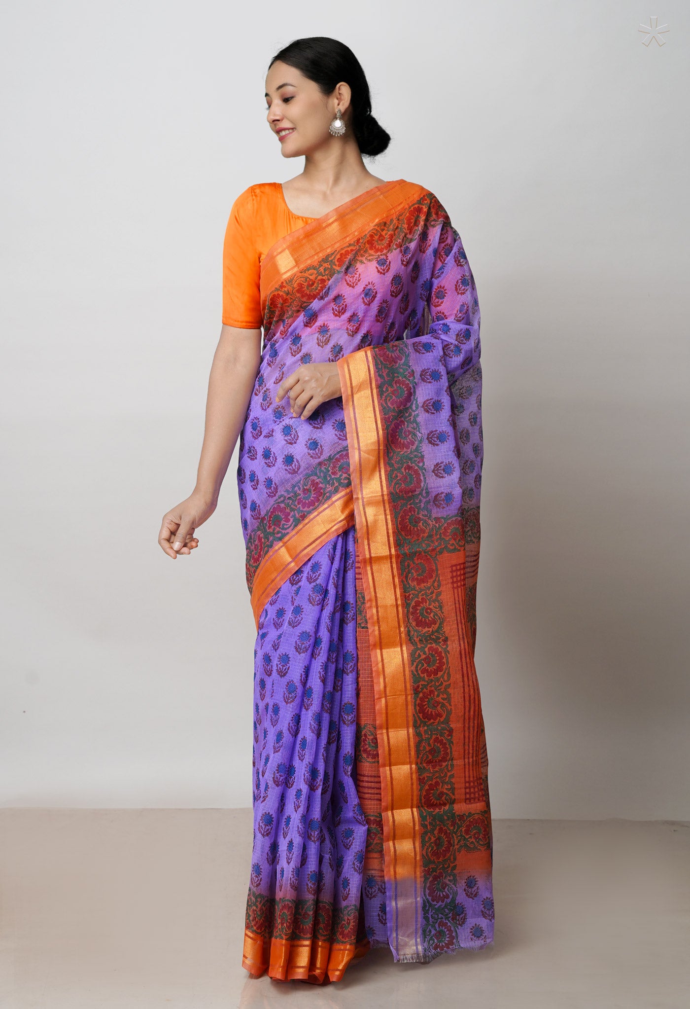 Purple Pure Dyed Printed Kota Cotton Saree-UNM72555