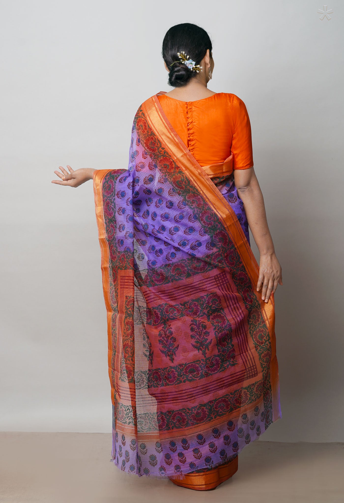 Purple Pure Dyed Printed Kota Cotton Saree-UNM72555