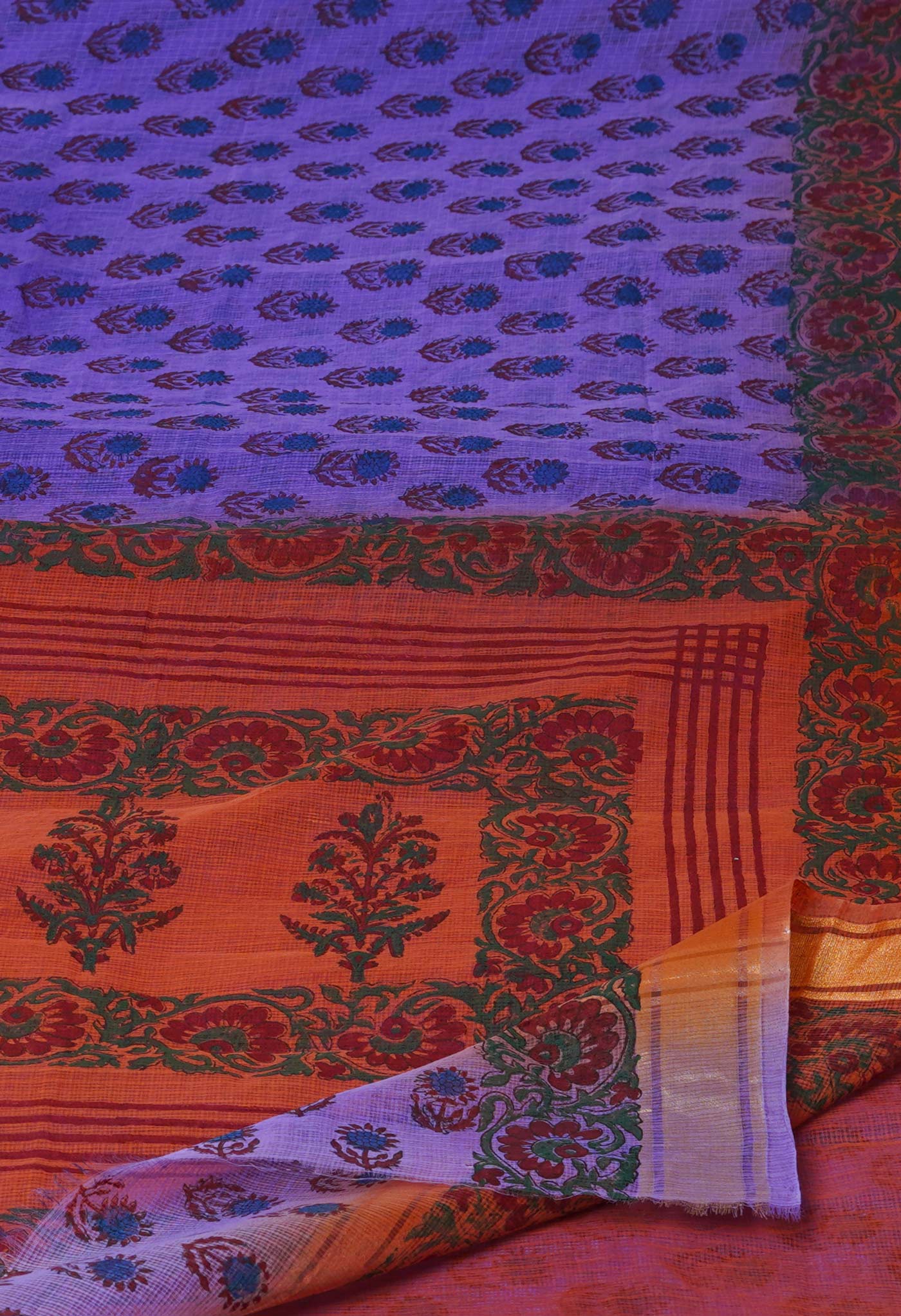 Purple Pure Dyed Printed Kota Cotton Saree-UNM72555