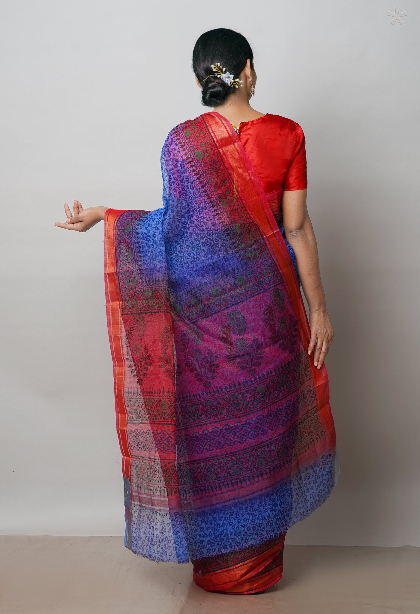 Dark Blue Pure Dyed Printed Kota Cotton Saree-UNM72559