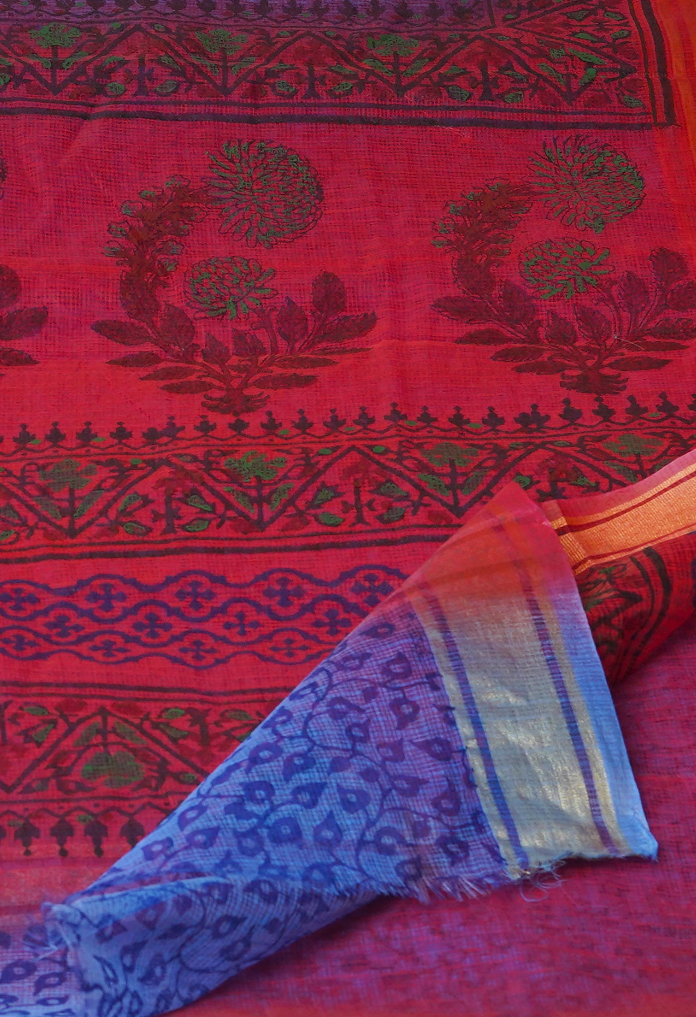 Dark Blue Pure Dyed Printed Kota Cotton Saree-UNM72559