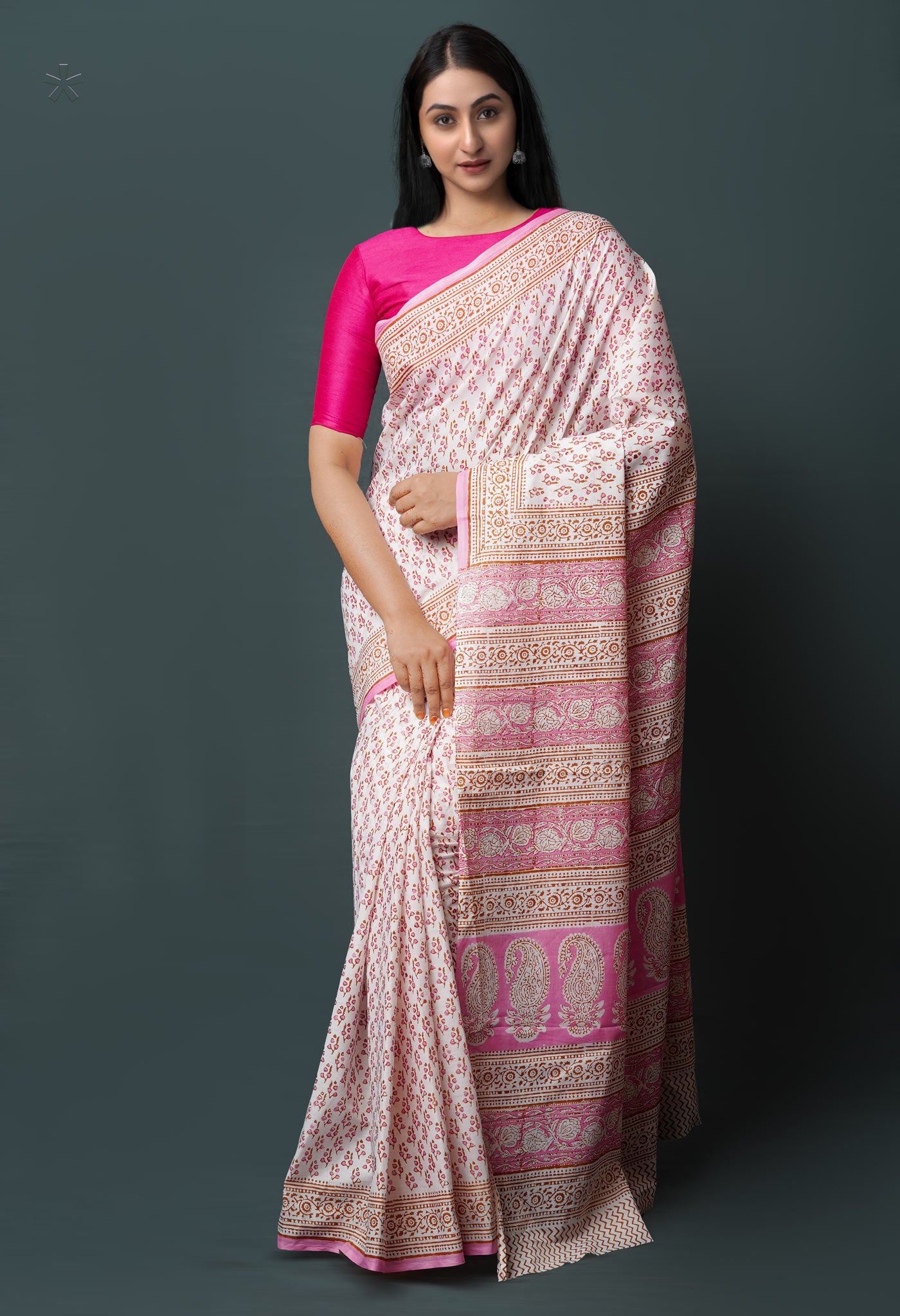 White Pure Block Printed Superfine Mulmul Cotton Saree-UNM72595