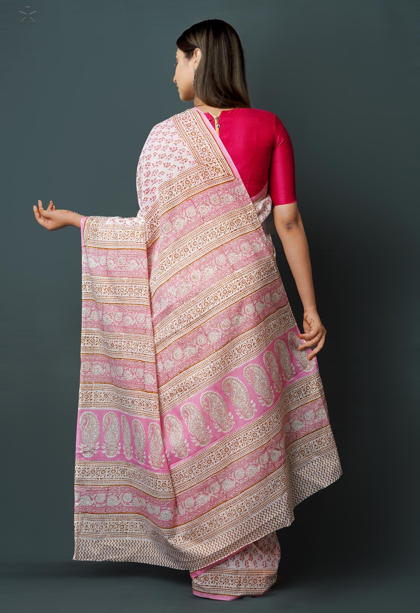White Pure Block Printed Superfine Mulmul Cotton Saree-UNM72595