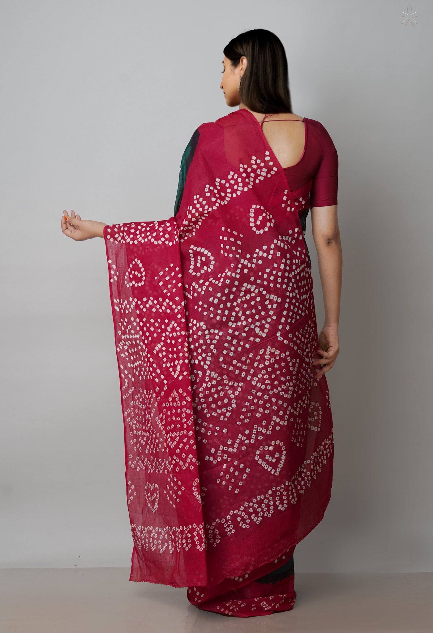 Dark Green-Maroon Pure Bandhani Cotton Saree-UNM72638