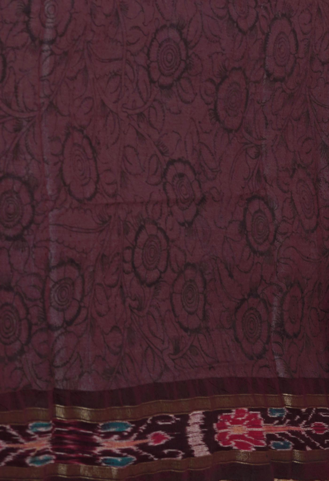 Bluish Grey Pure Handloom Pen Kalamkari Painting Gicha Tussar Jute Saree-UNM72680