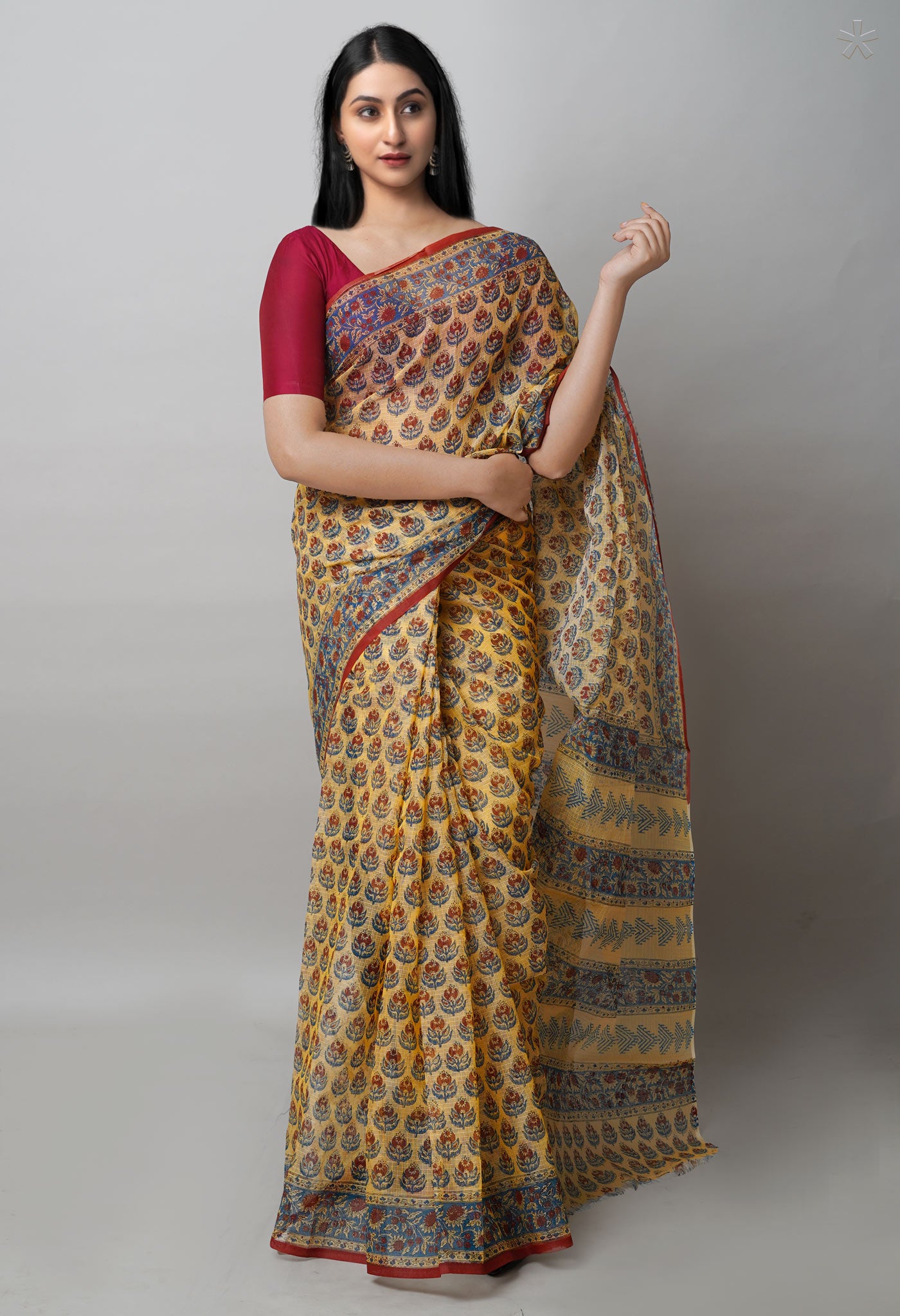 Green Pure Block Printed Kota Cotton Saree-UNM72758