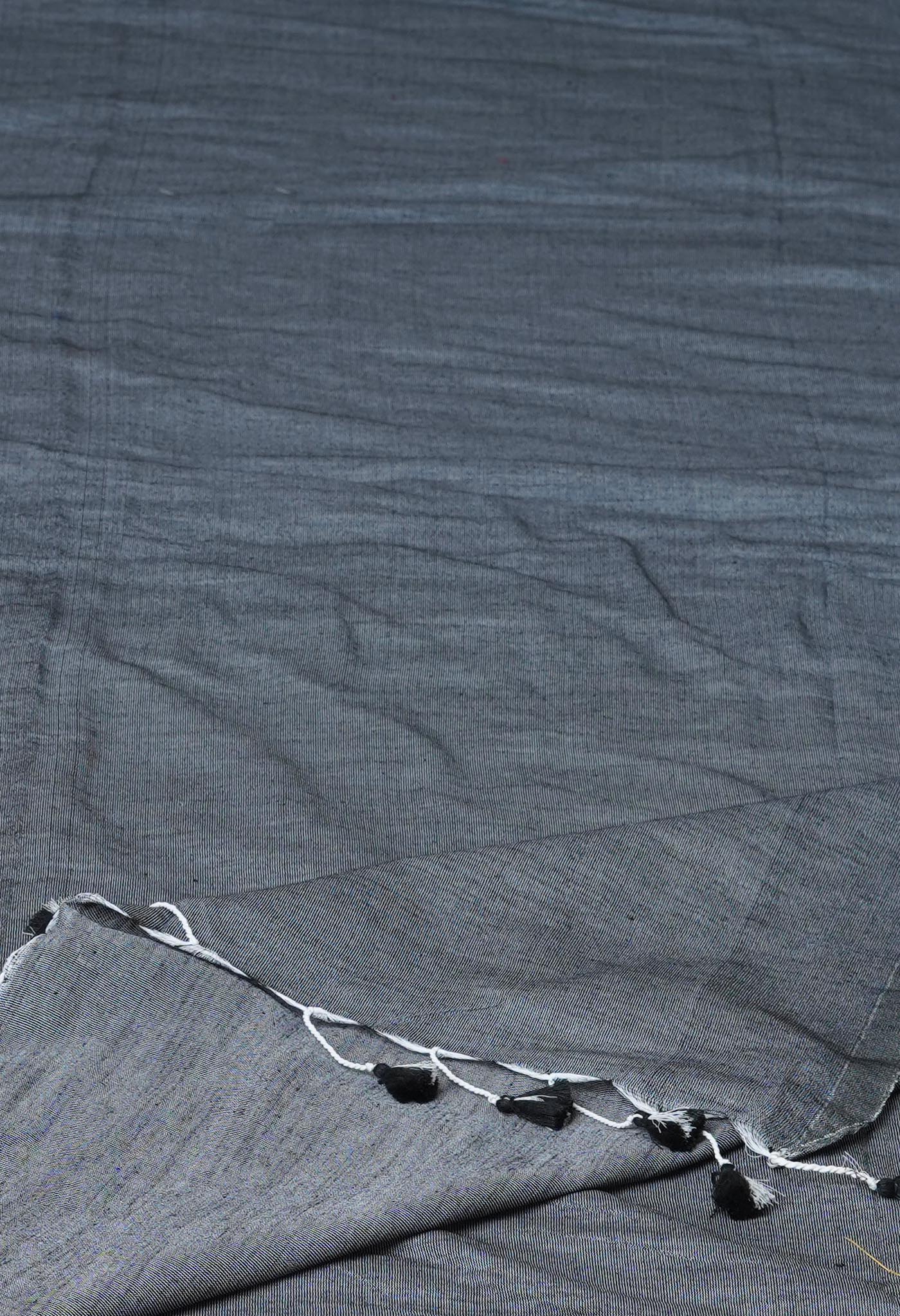 Grey Pure Plain Cotton Linen Saree With Tassels-UNM72850