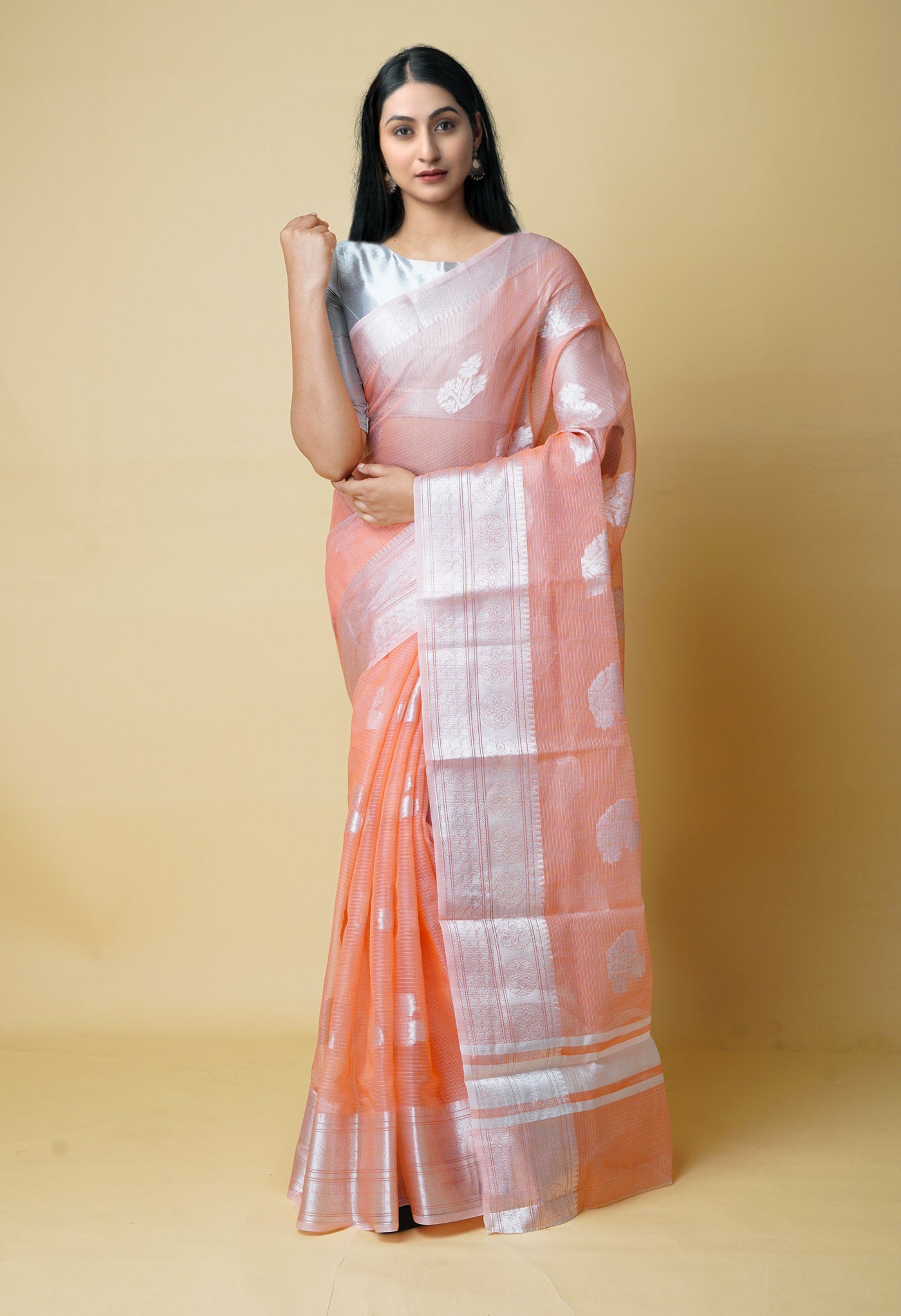 Orange Pure Banarasi Kota Cotton Saree