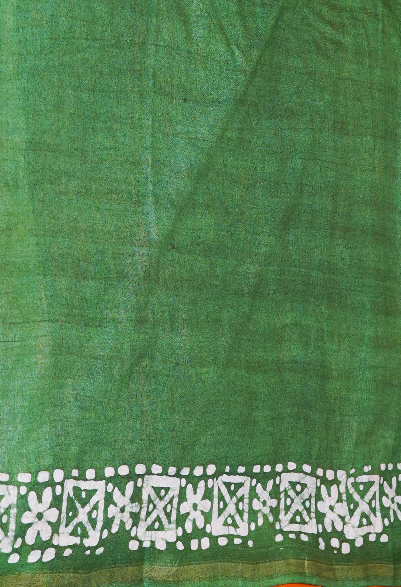 Orange-Green Batik Printed Chanderi Sico Saree