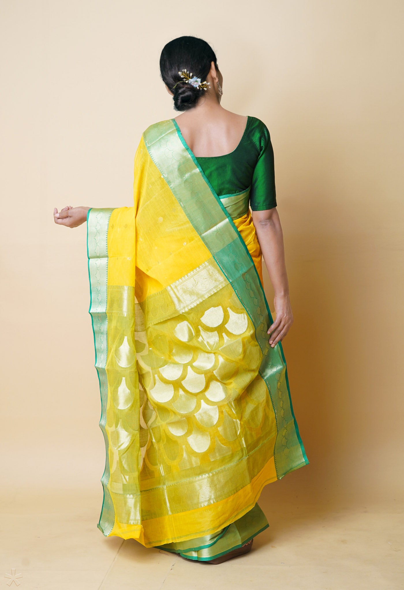 Yellow Pure Handloom Bengal Cotton Saree-UNM73212