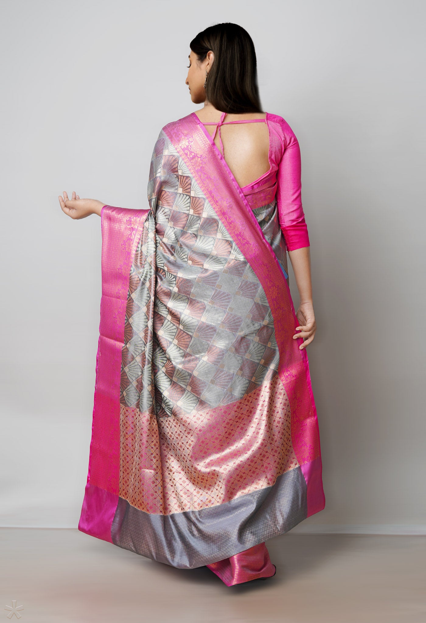 Grey Brocade Banarasi Sico Saree-UNM73366