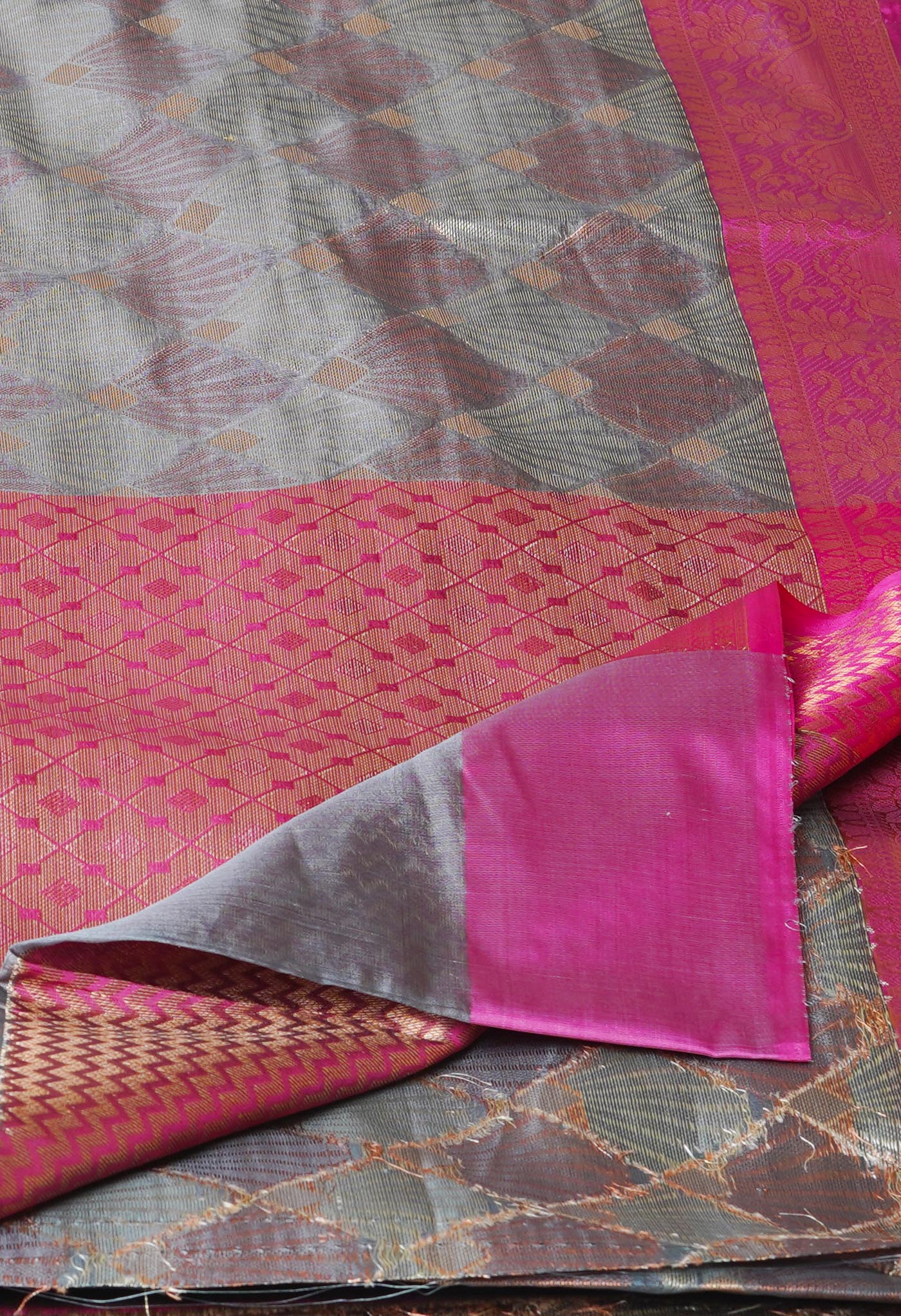 Grey Brocade Banarasi Sico Saree-UNM73366