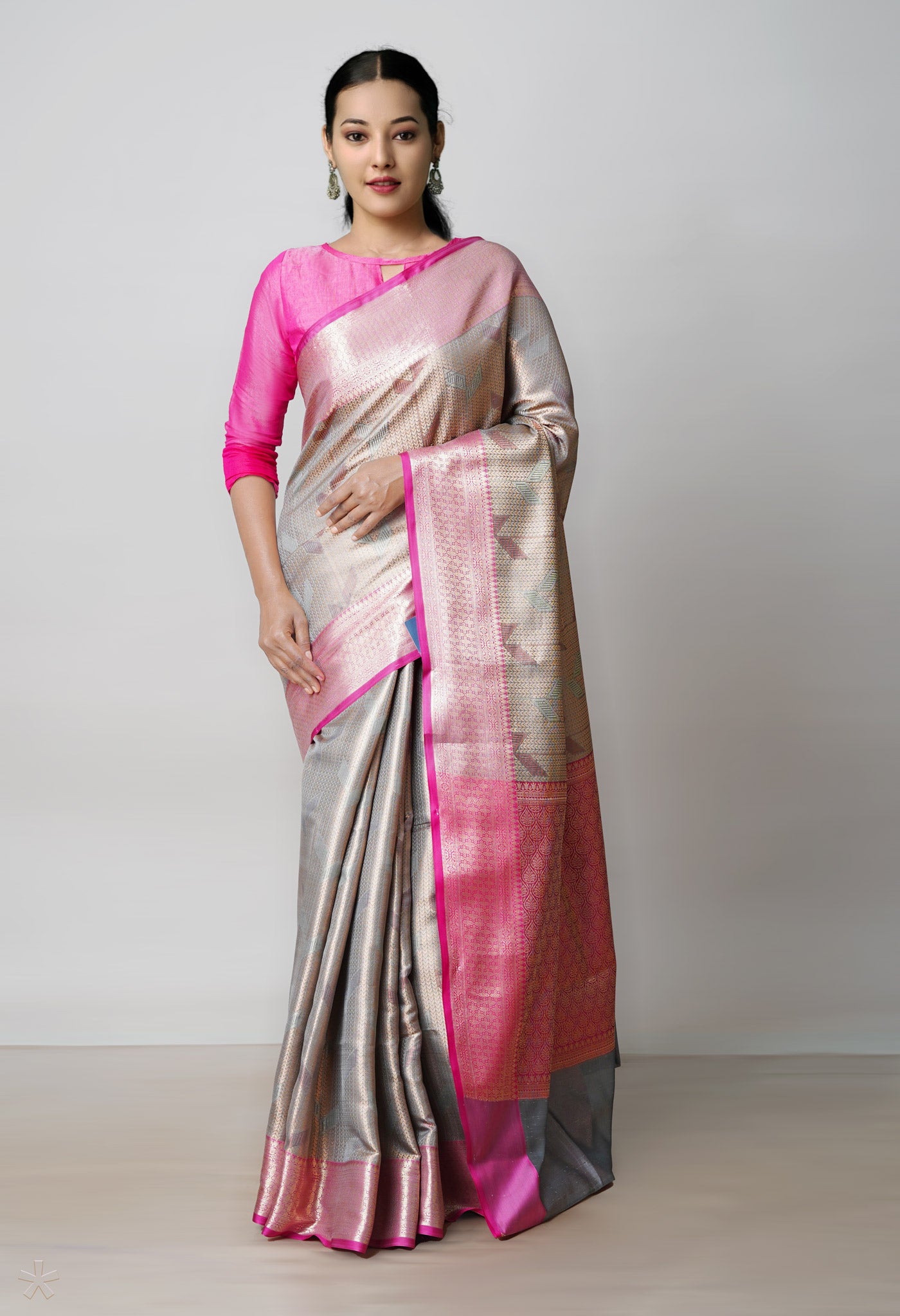 Grey Brocade Banarasi Sico Saree