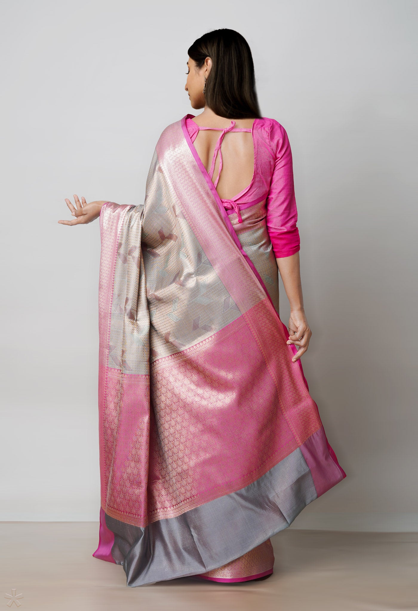 Grey Brocade Banarasi Sico Saree