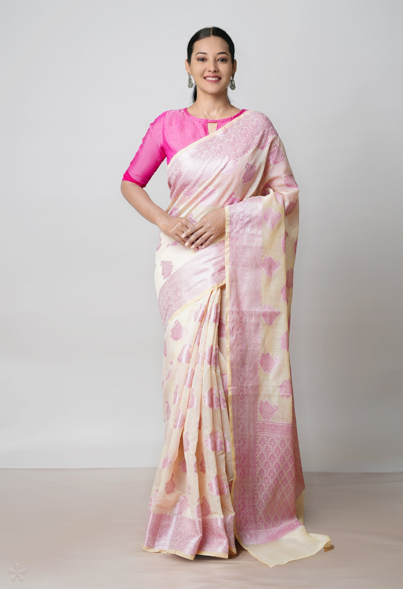 Cream Banarasi Chanderi Sico Saree-UNM73392