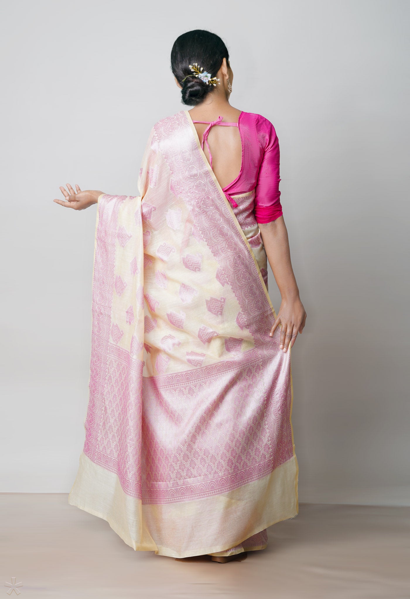 Cream Banarasi Chanderi Sico Saree-UNM73392