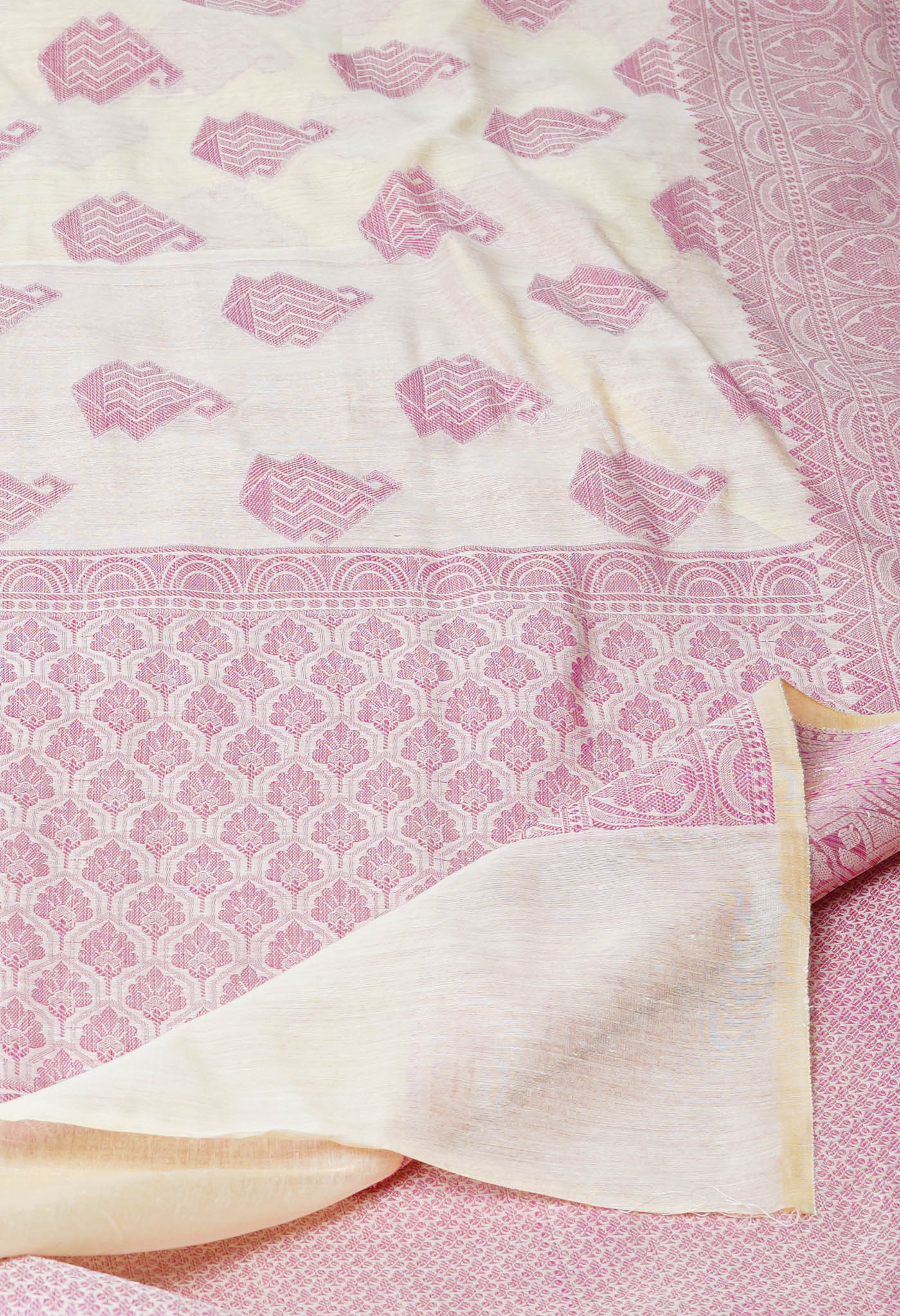Cream Banarasi Chanderi Sico Saree-UNM73392