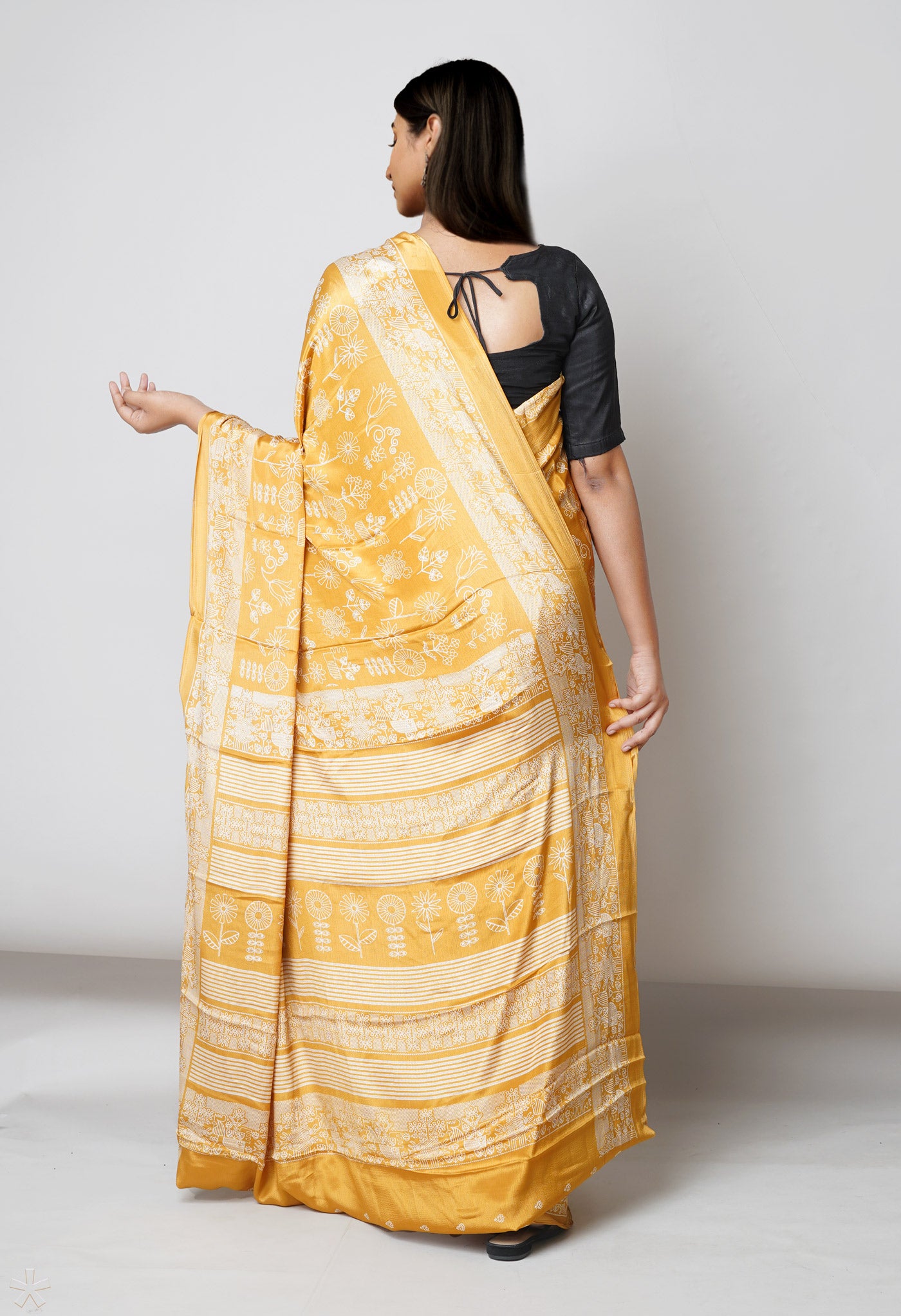 Yellow Pure Block Printed Soft Silk Saree-UNM73442