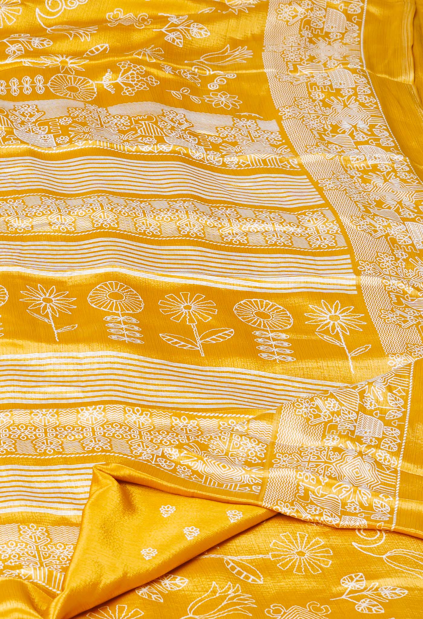 Yellow Pure Block Printed Soft Silk Saree-UNM73442