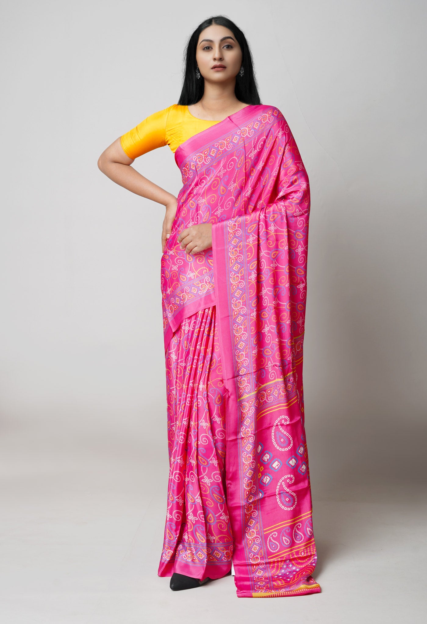 Pink Pure Bandhani Printed Soft Silk Saree-UNM73456