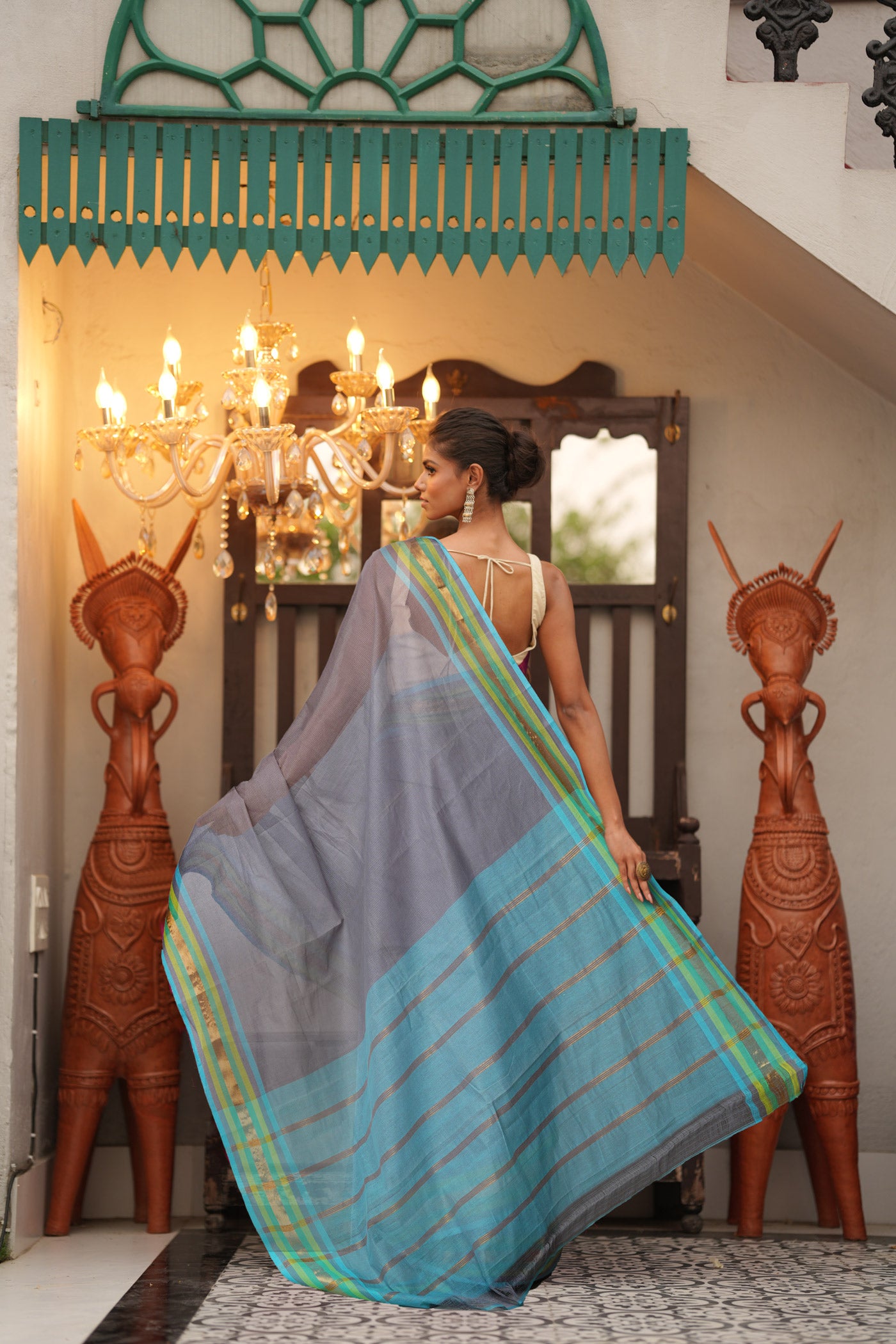 Grey Pure Mangalgiri Cotton Saree