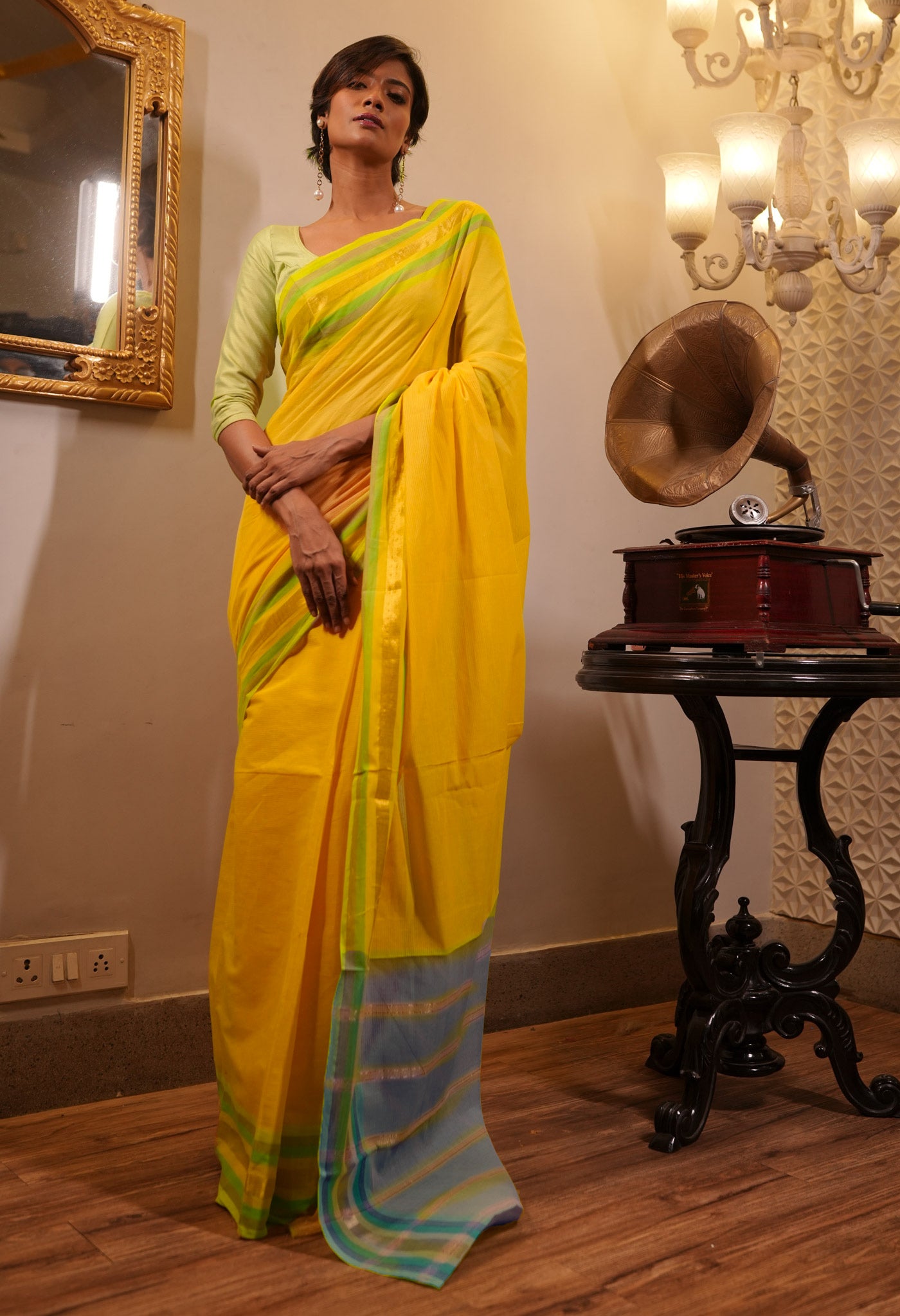 Yellow Pure Mangalgiri Cotton Saree