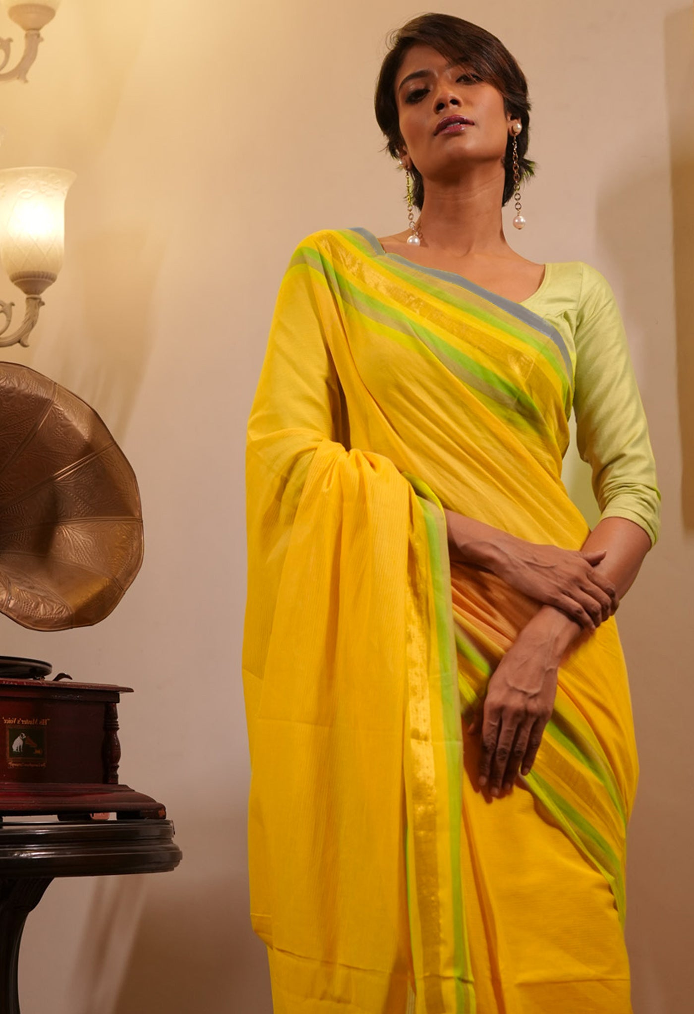 Yellow Pure Mangalgiri Cotton Saree