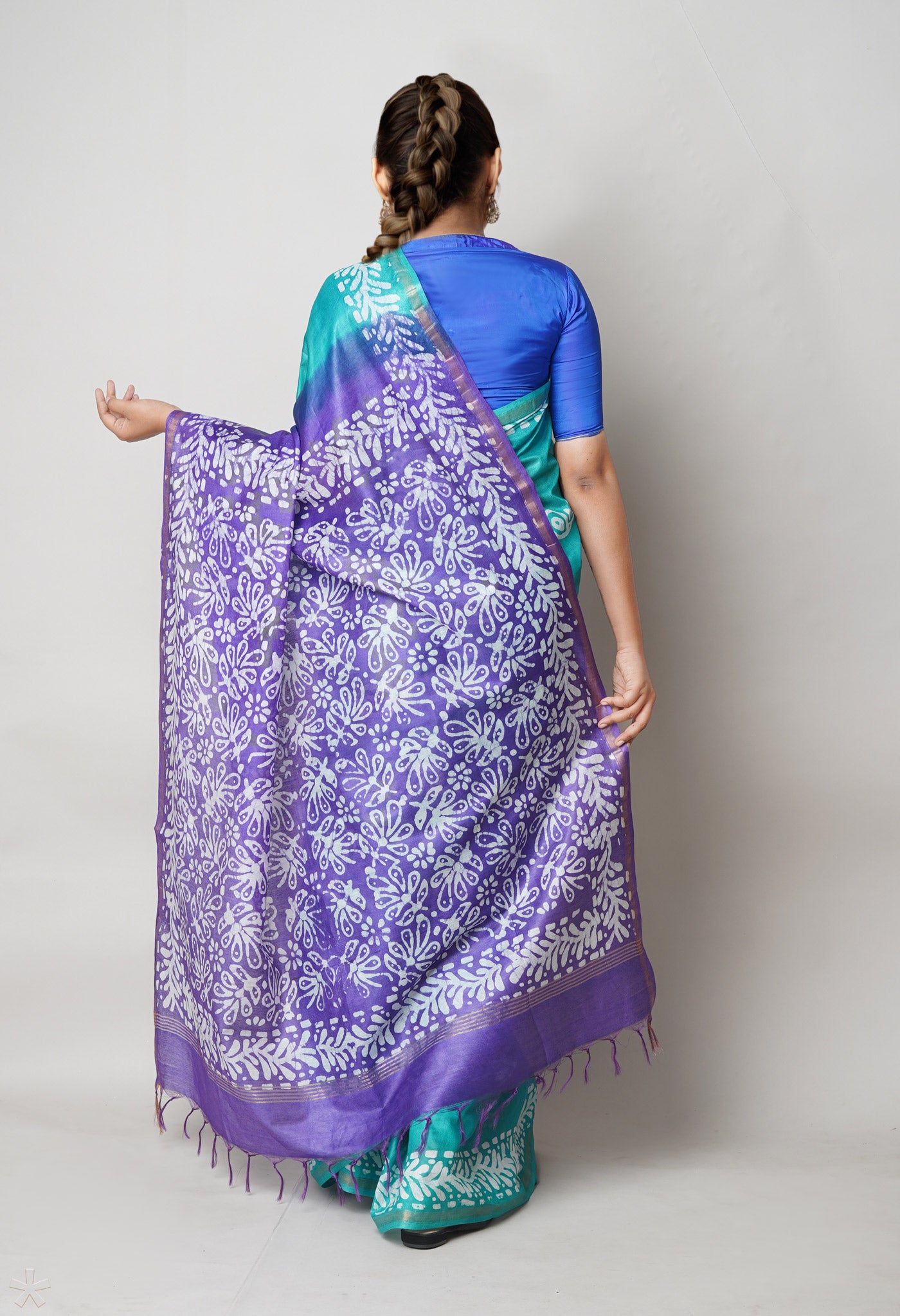 Green-Violet Pure Batik Printed Chanderi Sico Saree