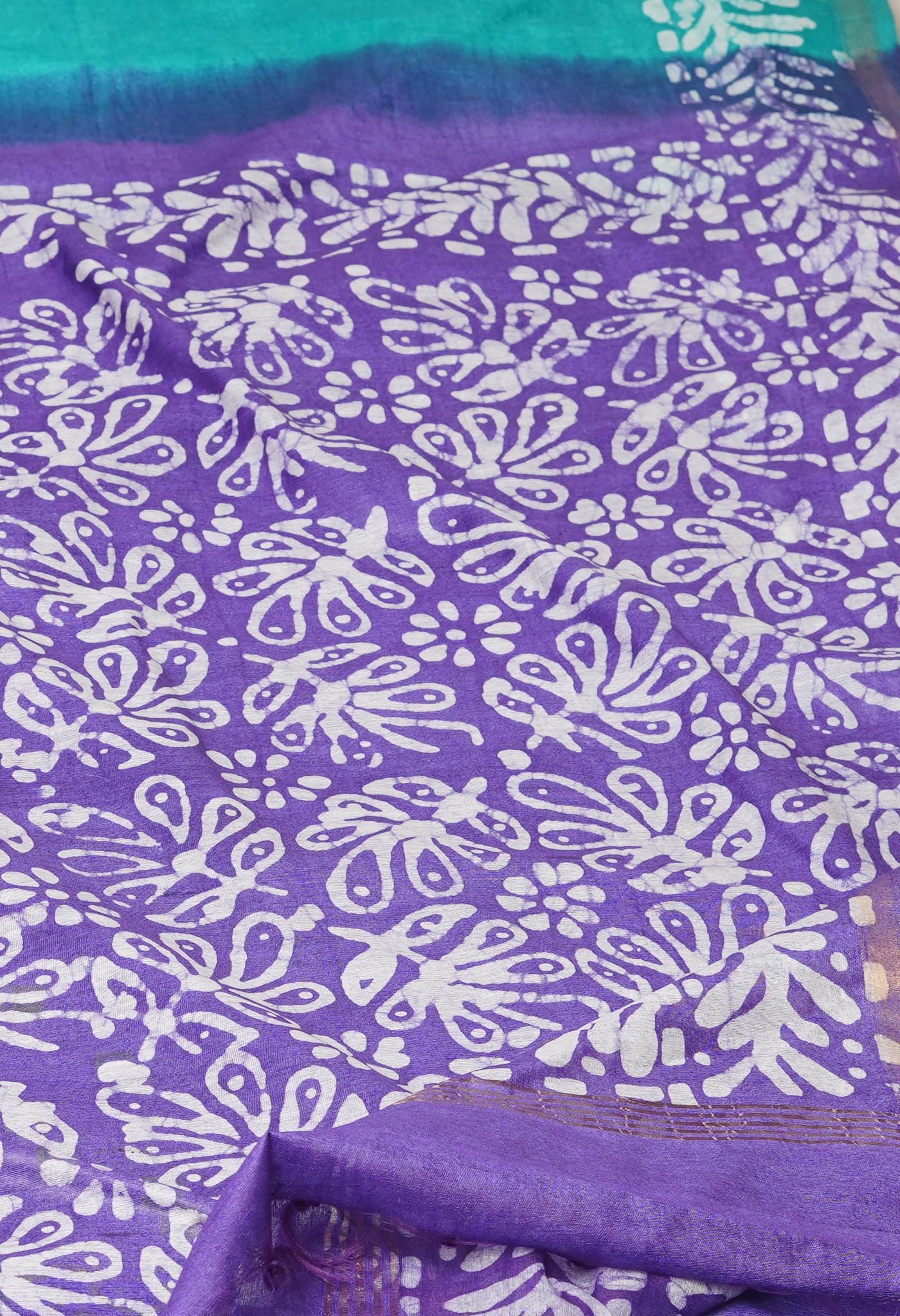 Green-Violet Pure Batik Printed Chanderi Sico Saree