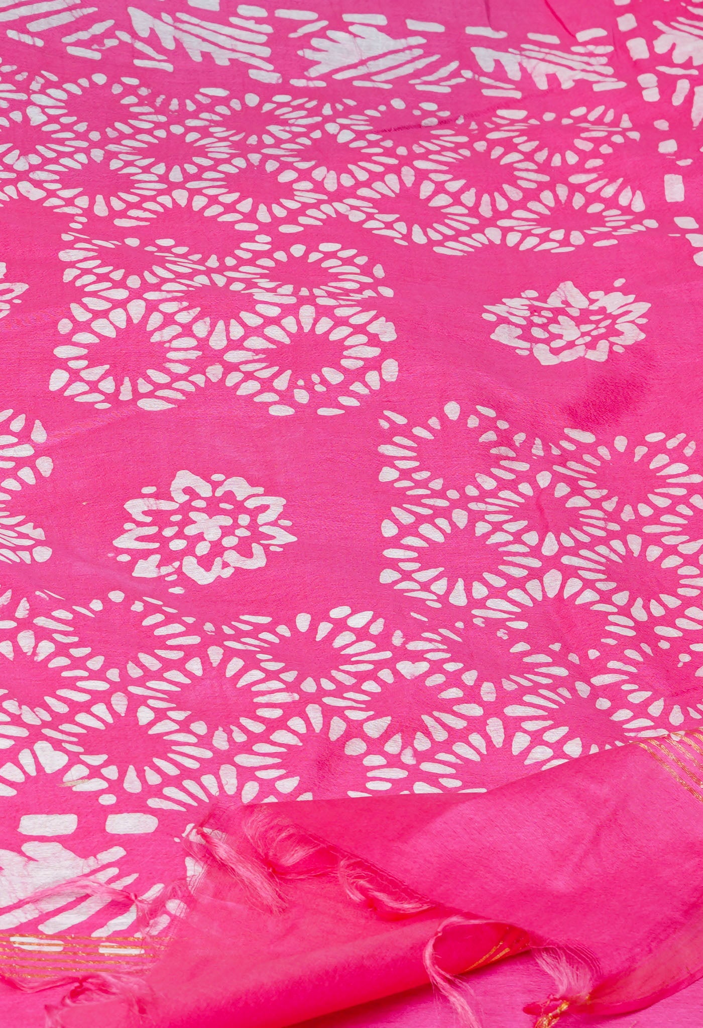 Blue-Pink Pure Batik Printed Chanderi Sico Saree