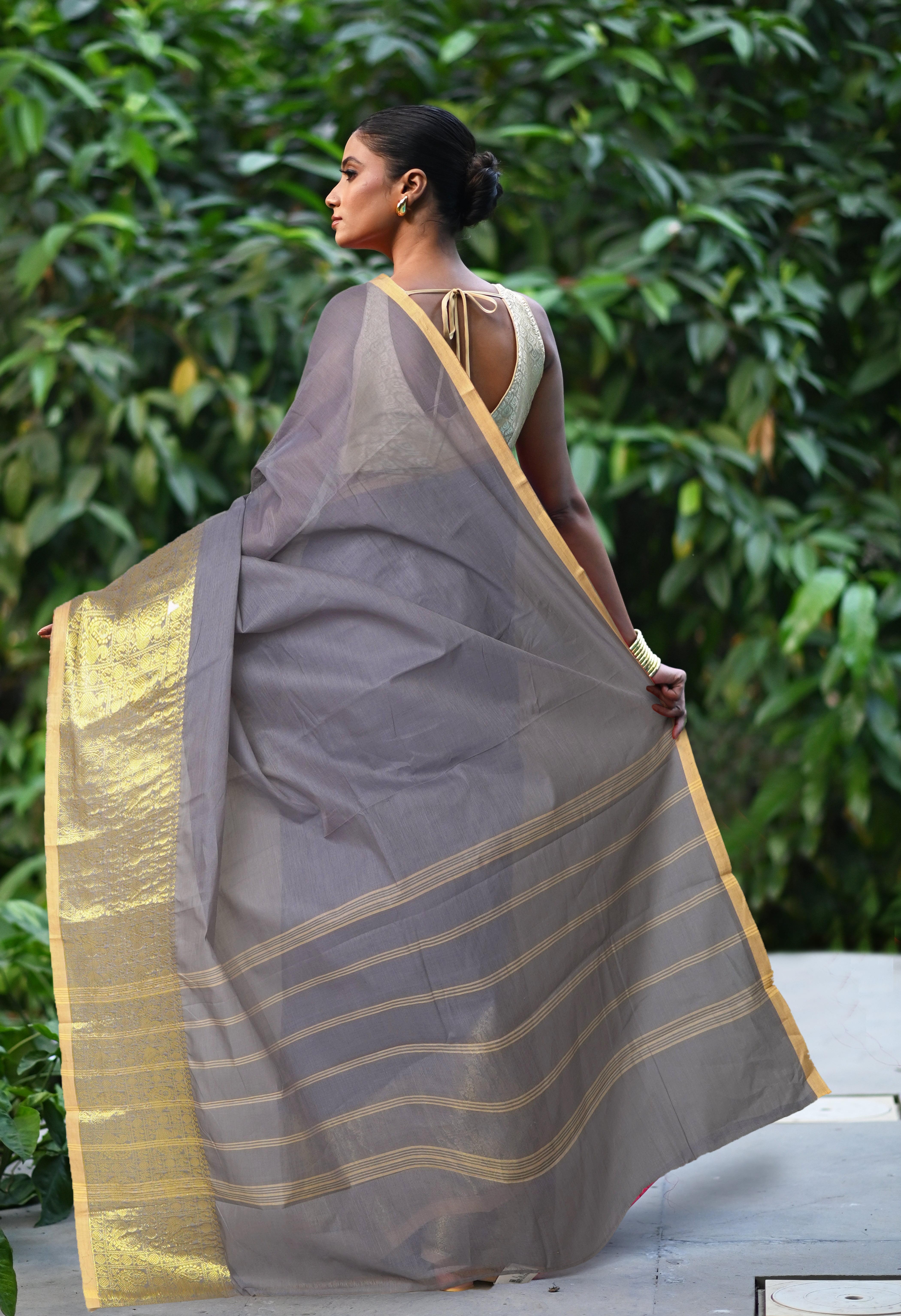Grey Pure Pavani Handcrafted Kanchi Cotton Saree-UNM73607