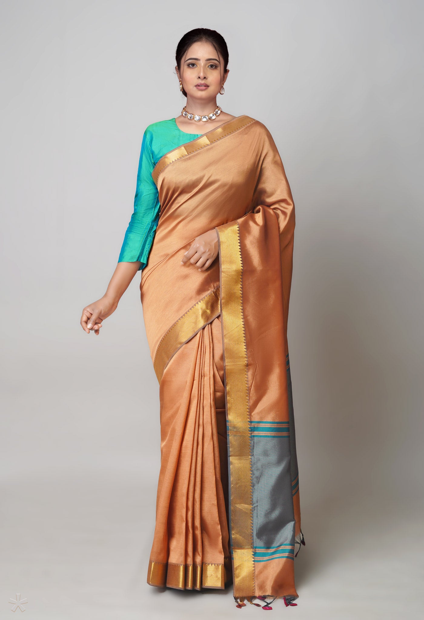 Brown Plain Mangalagiri Soft Silk Saree