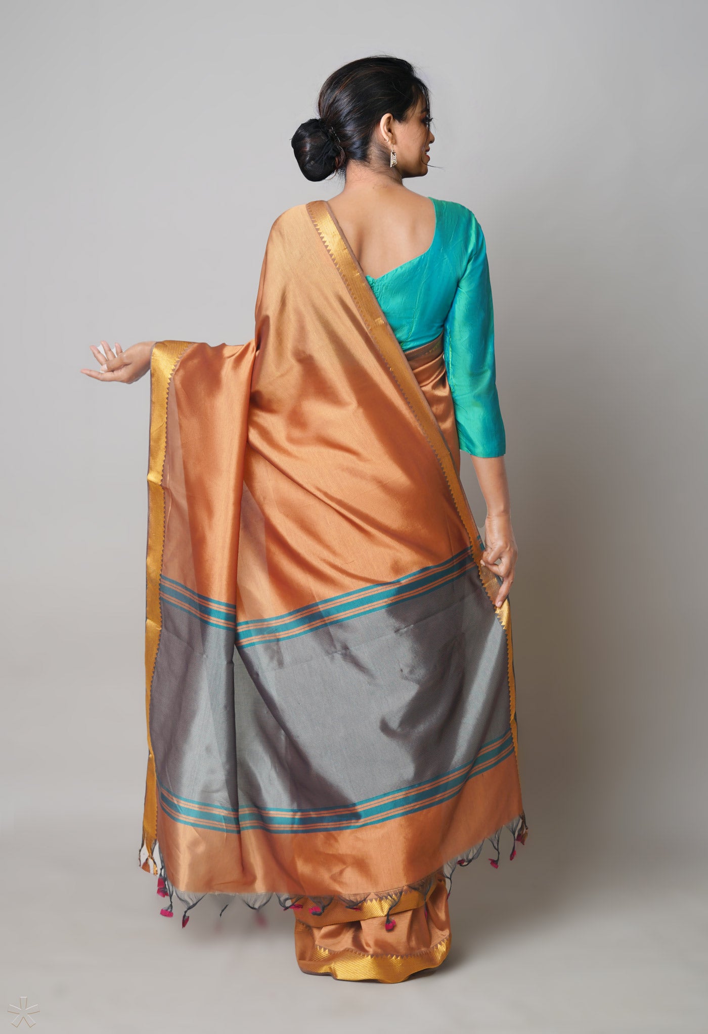 Brown Plain Mangalagiri Soft Silk Saree