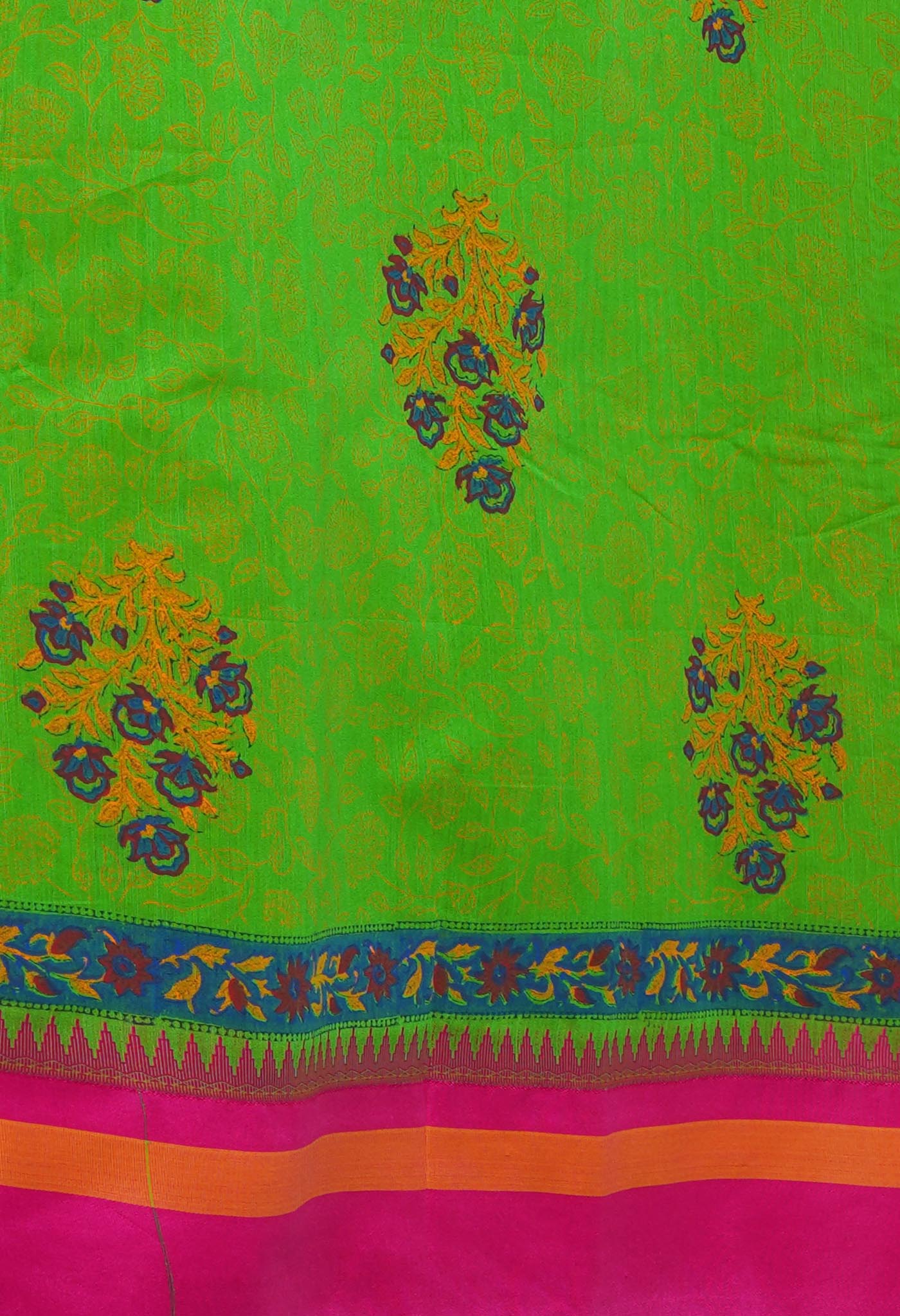 Green Dyed Printed Chanderi Sico Saree