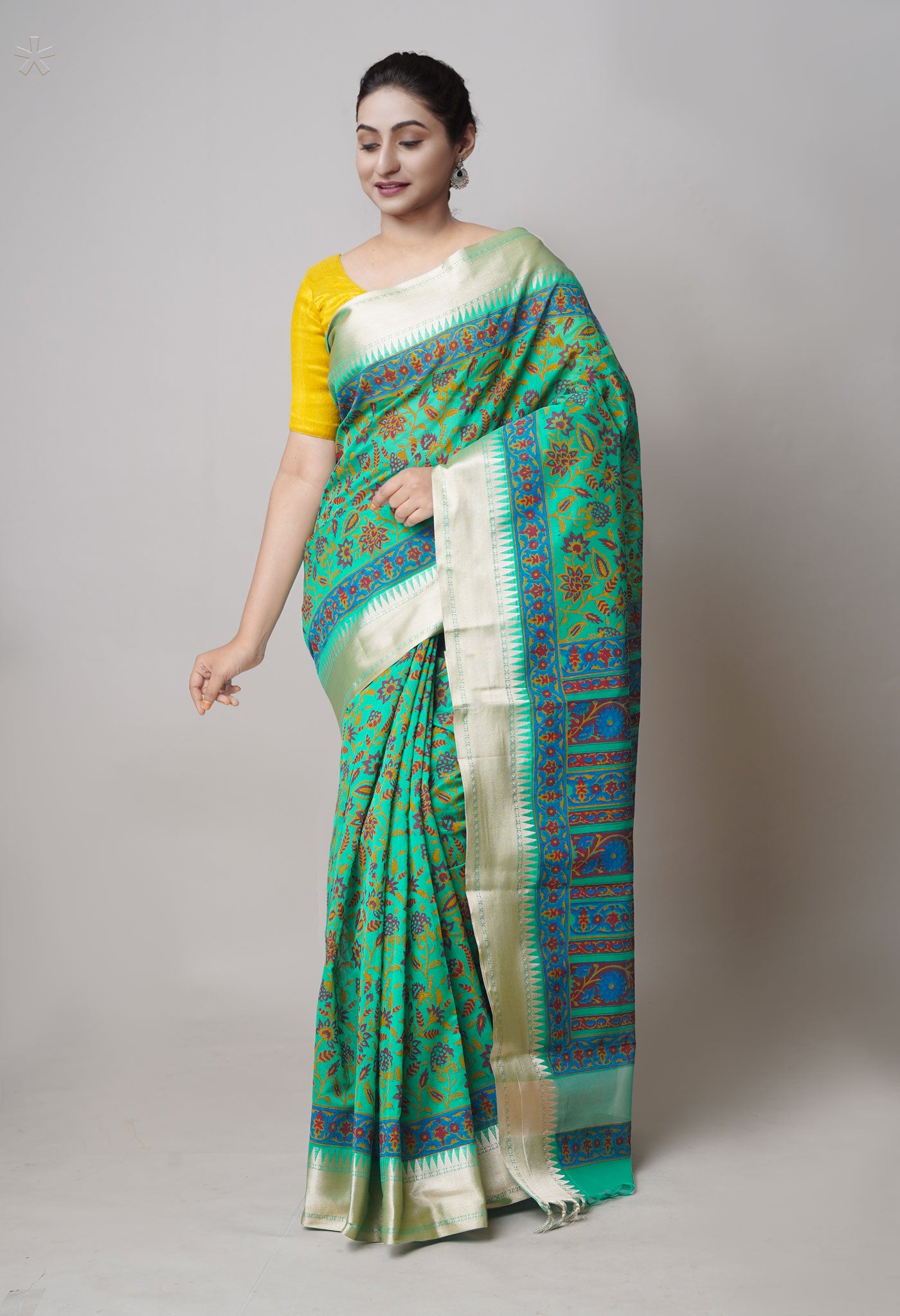 Green Dyed Printed Chanderi Sico Saree