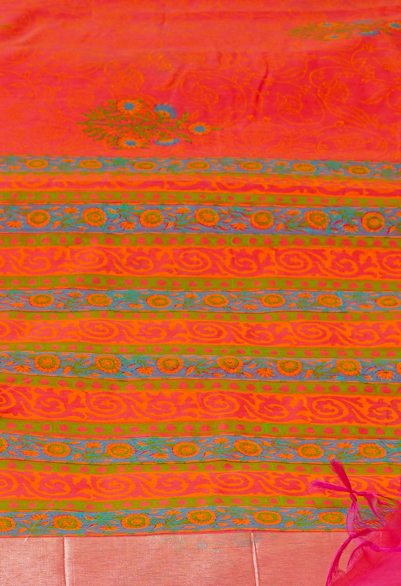 Red Dyed Printed Chanderi Sico Saree