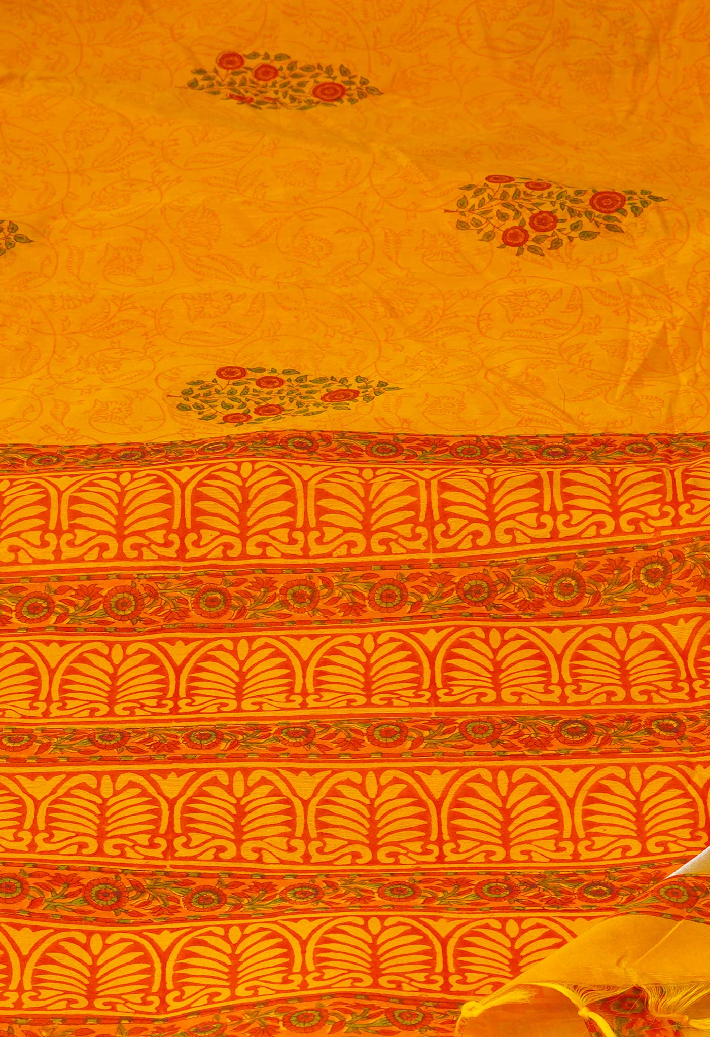 Yellow Dyed Printed Chanderi Sico Saree