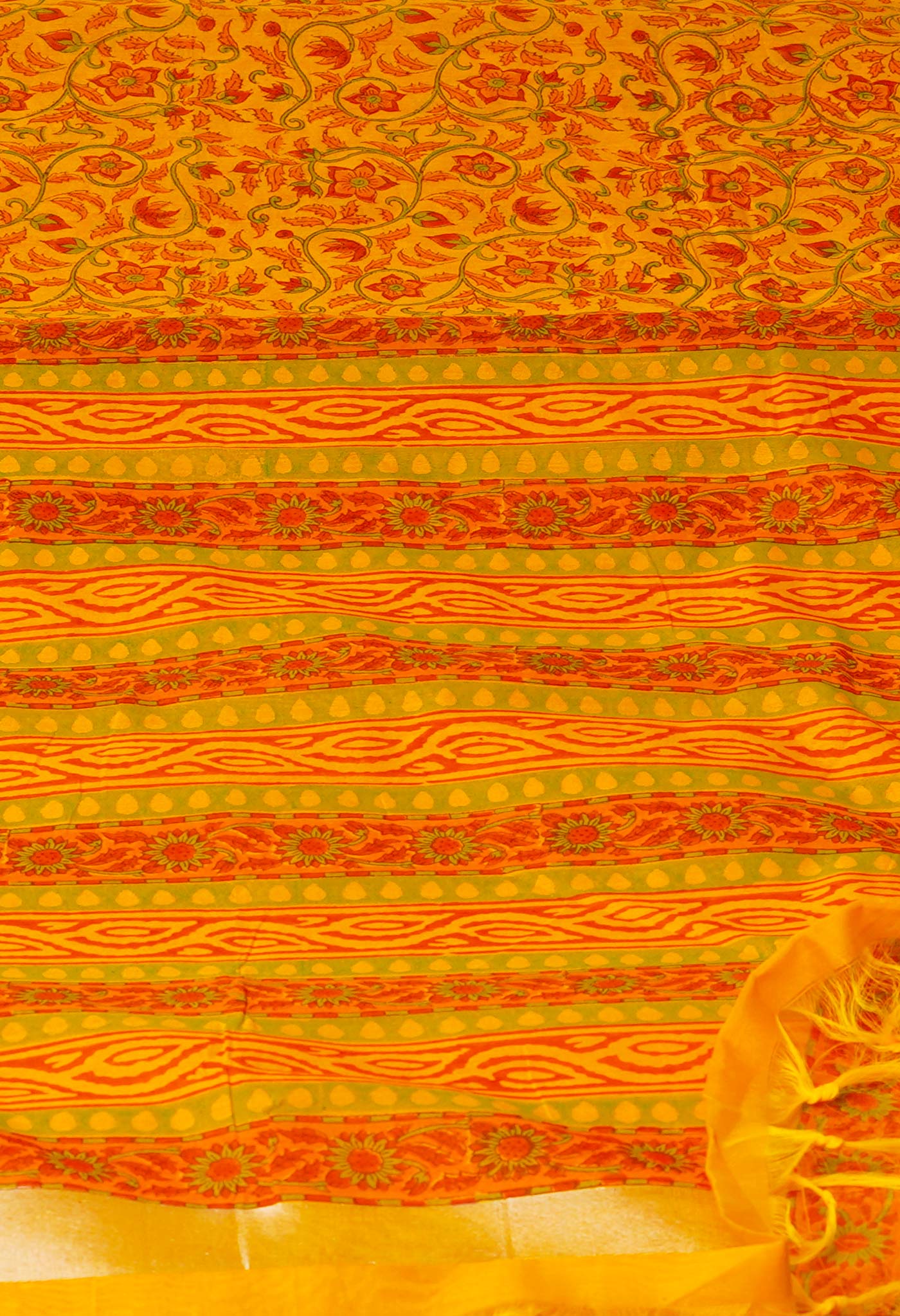 Yellow Dyed Printed Chanderi Sico Saree