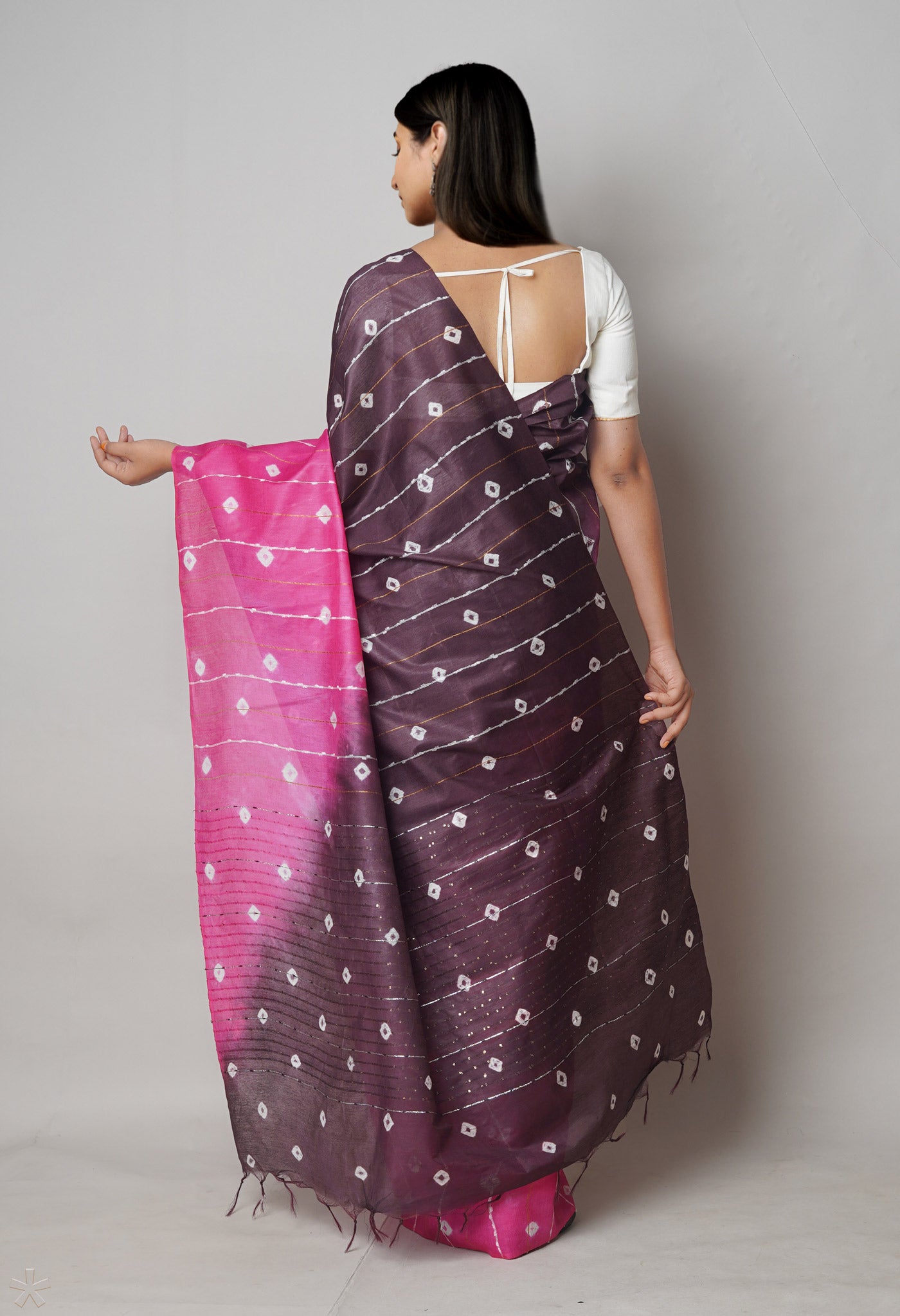 PinkChocolate Brown Tie And Dye Shibori Sico Saree-UNM73720