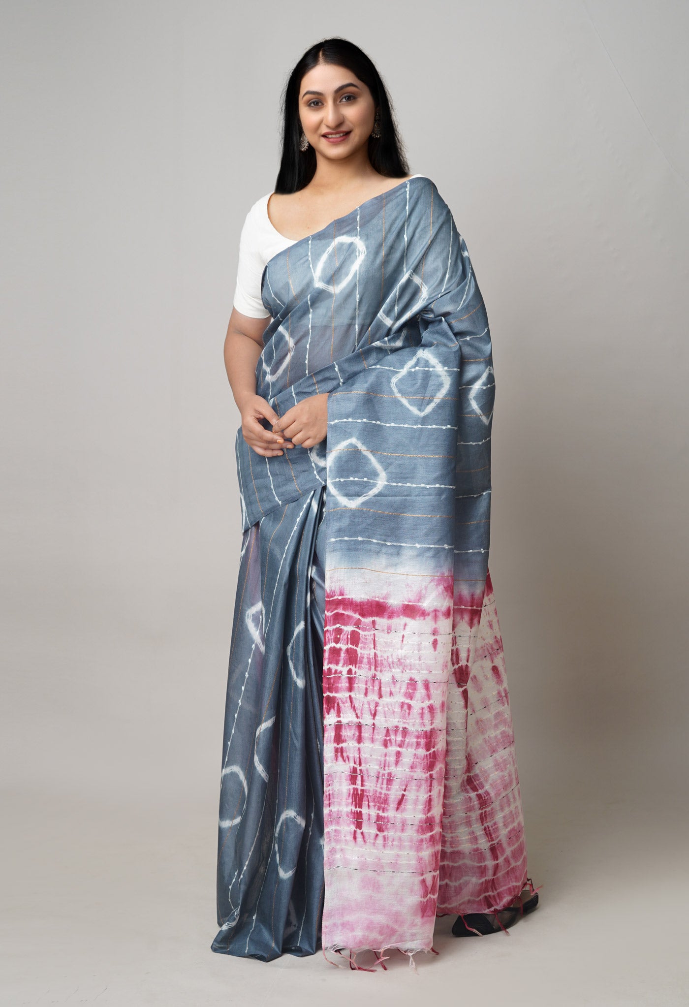 Grey Tie And Dye Shibori Sico Saree