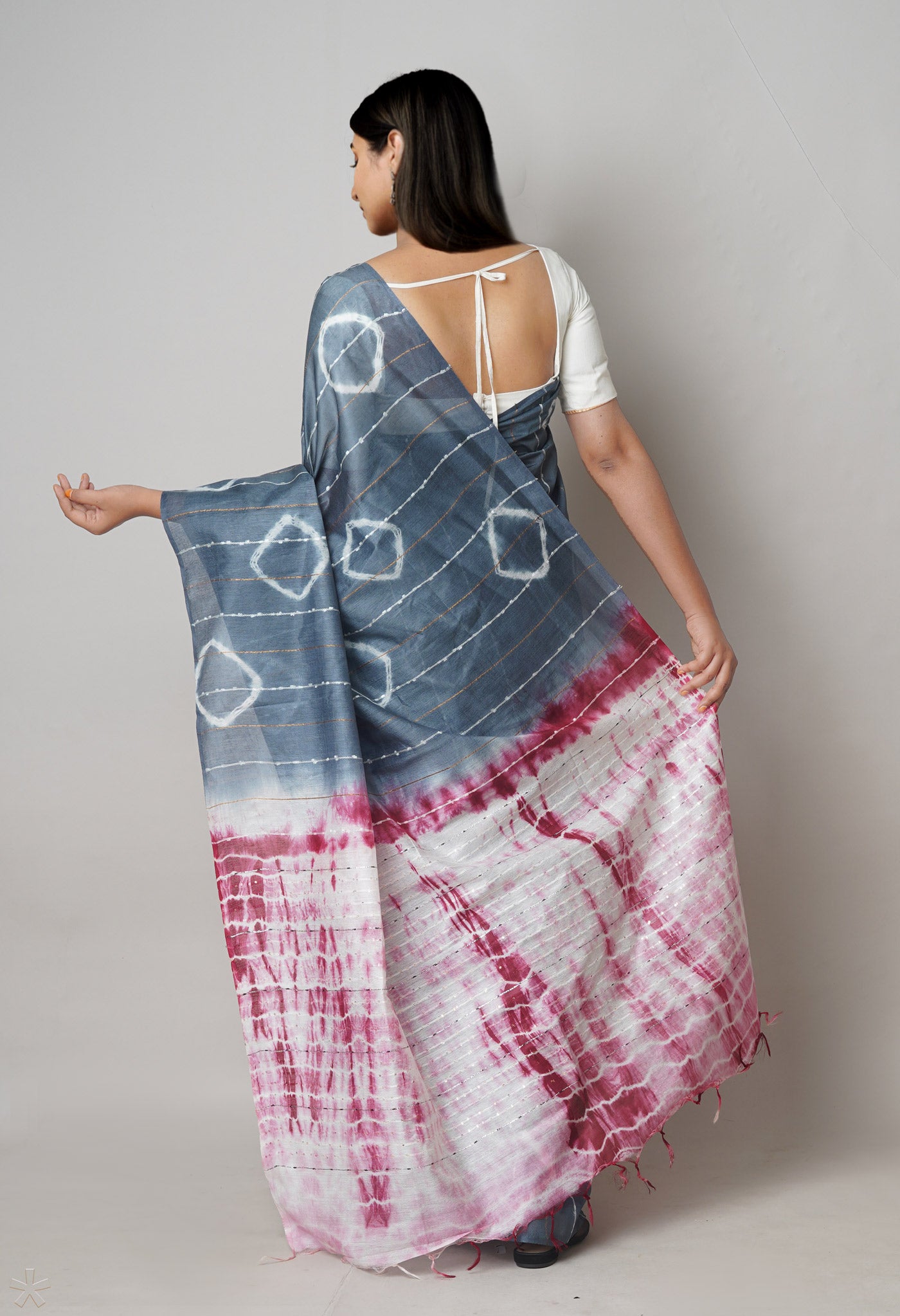 Grey Tie And Dye Shibori Sico Saree
