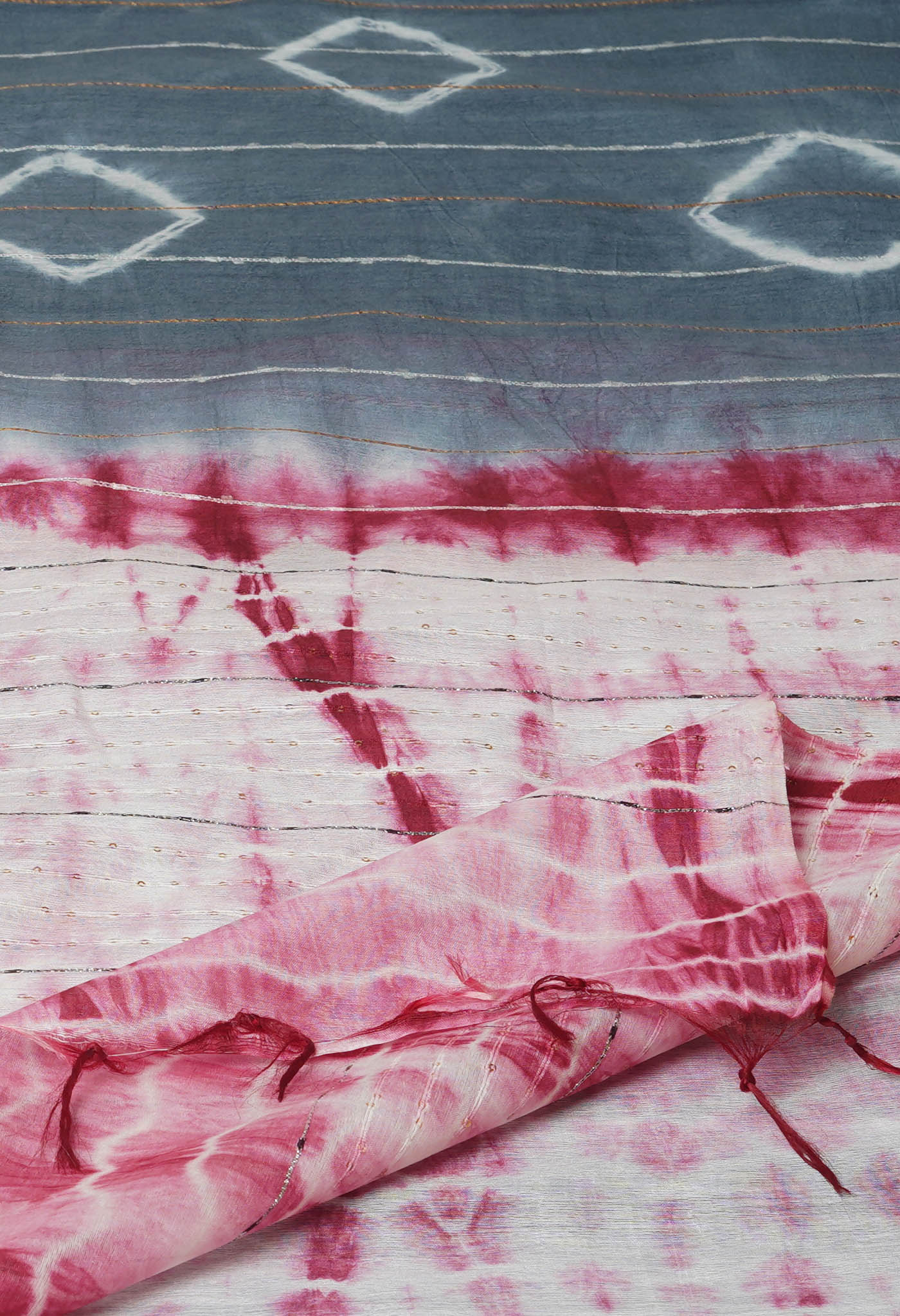 Grey Tie And Dye Shibori Sico Saree