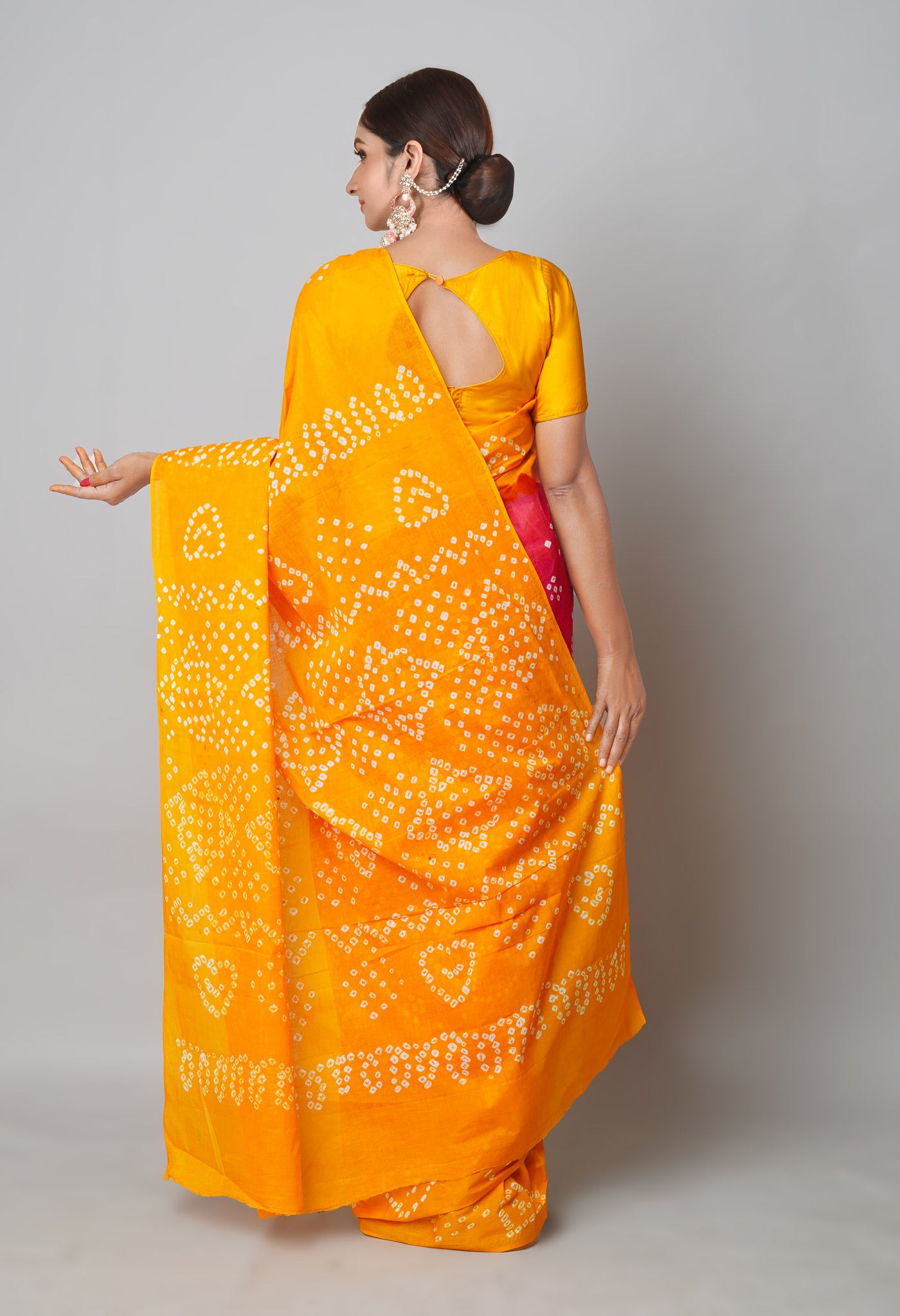Pink-Orange Pure Bandhani Cotton Saree-UNM73833