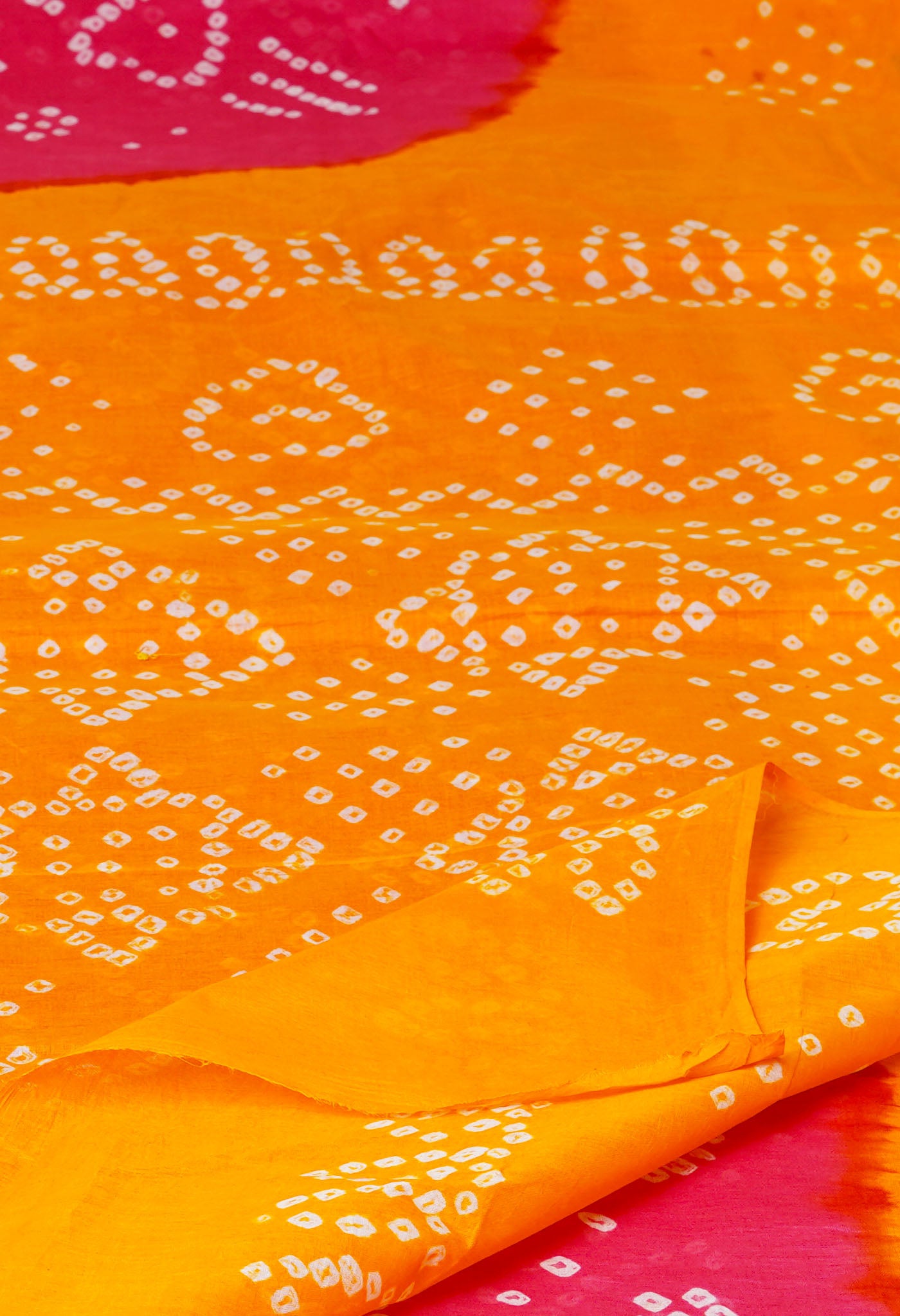 Pink-Orange Pure Bandhani Cotton Saree-UNM73833