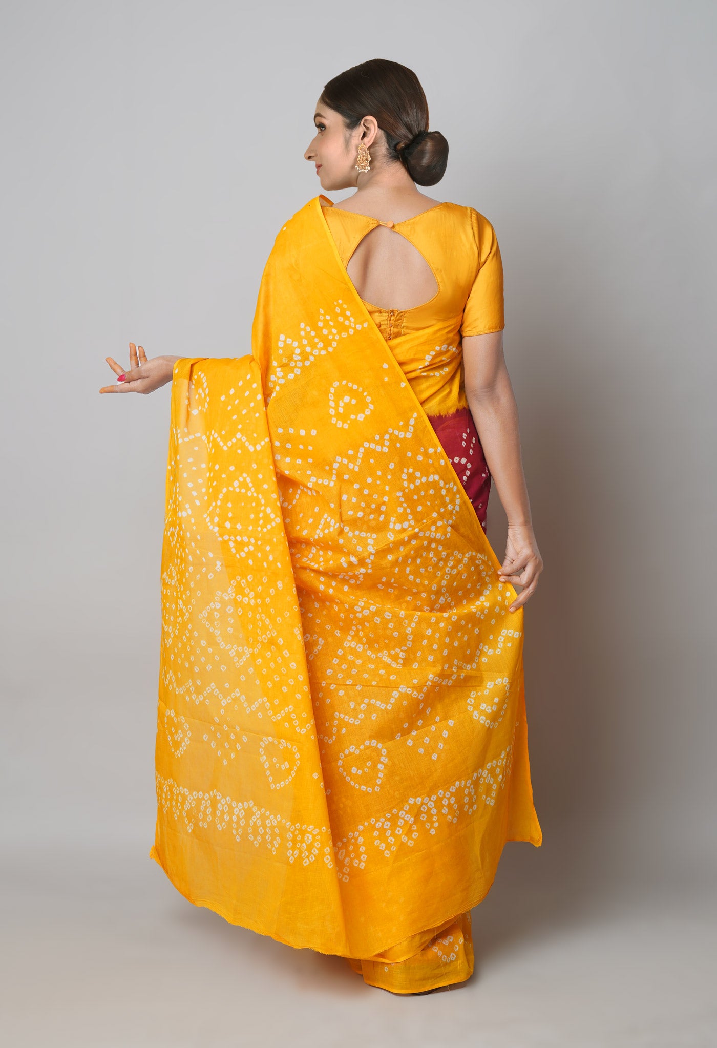 Maroon-Yellow Pure Bandhani Cotton Saree
