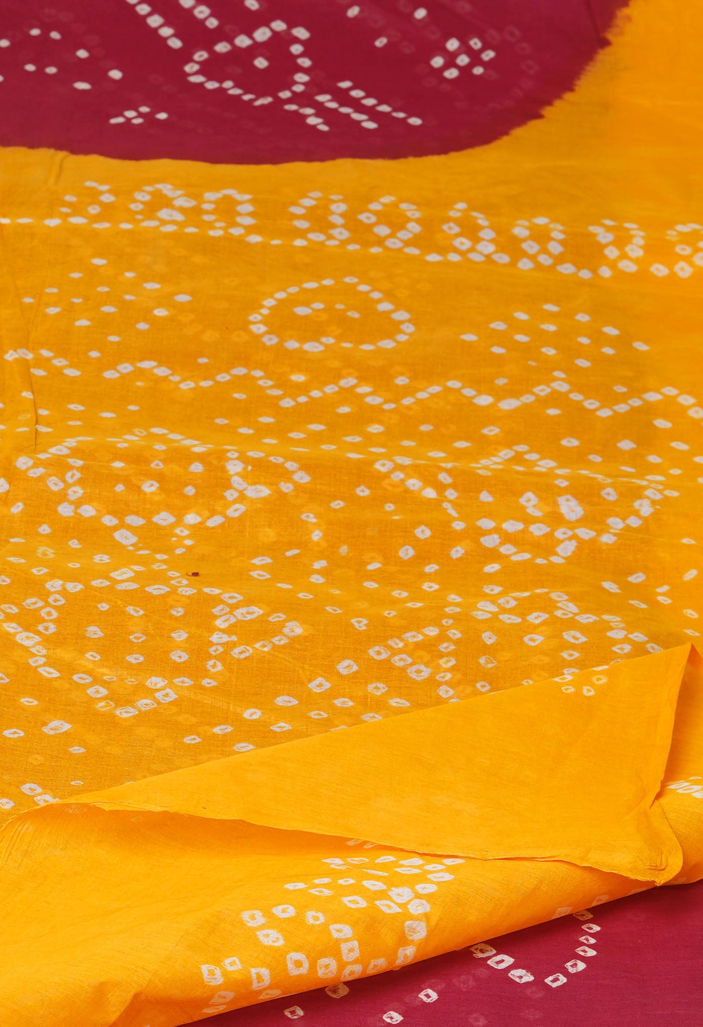 Maroon-Yellow Pure Bandhani Cotton Saree