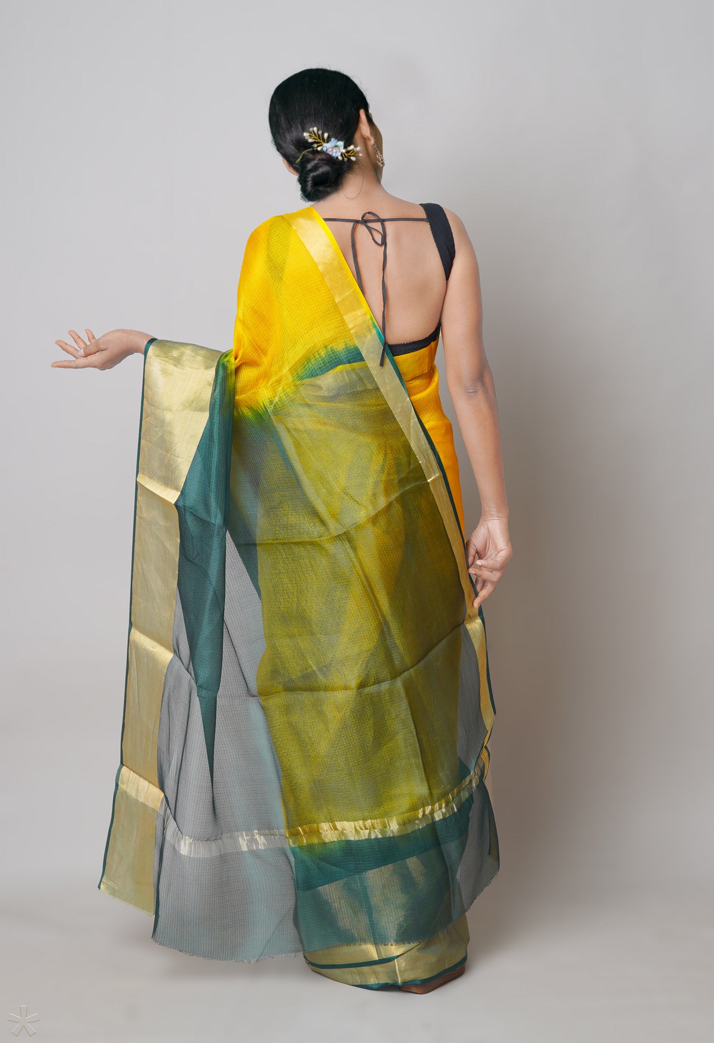 Yellow-Dark Green Pure  Dyed Kota Silk Saree-UNM73900