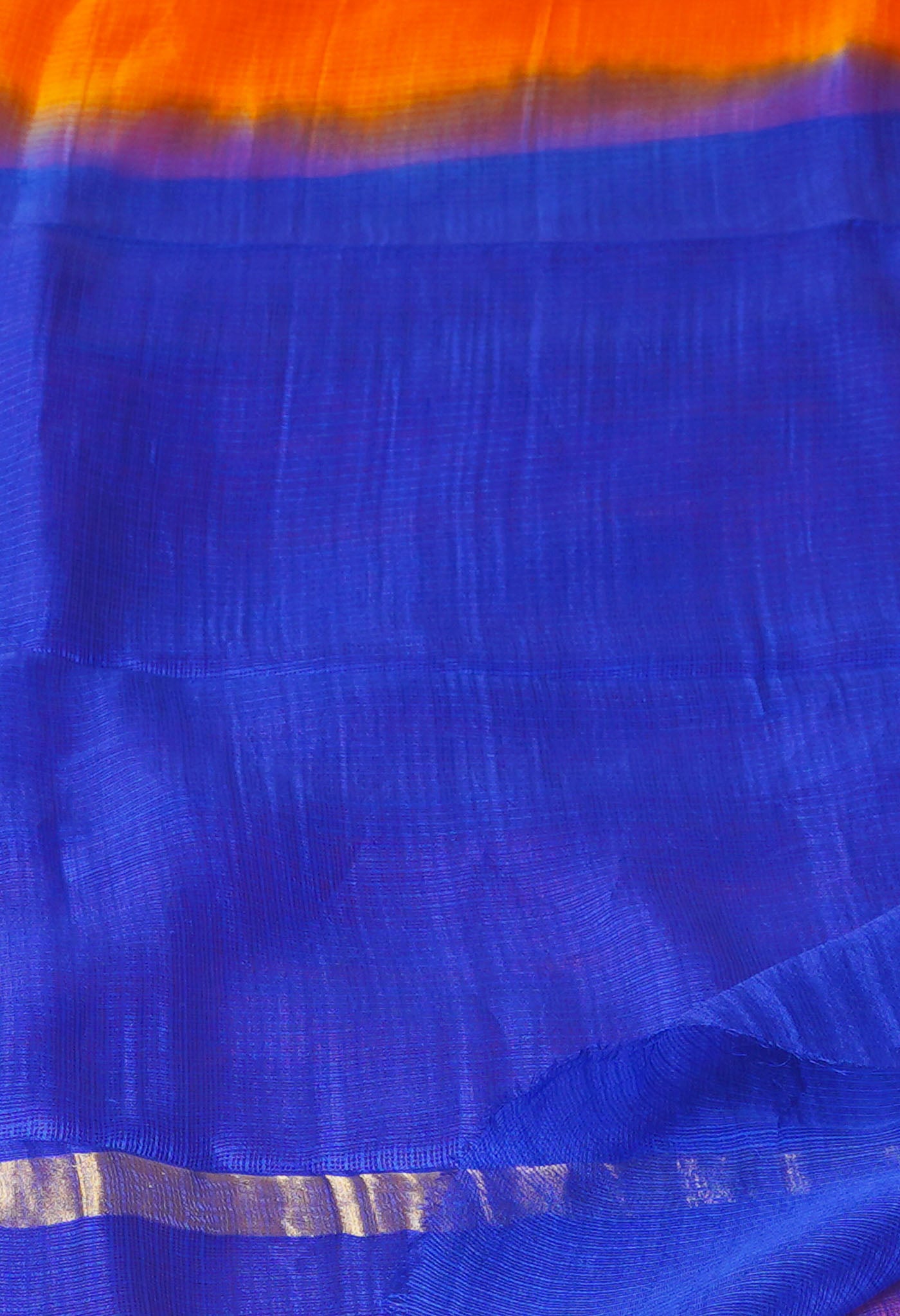 Orange-Dark Blue Pure Dyed Kota Silk Saree