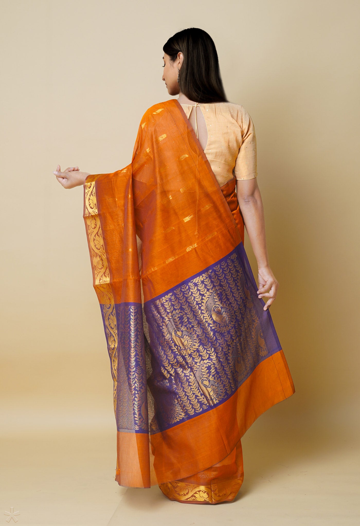 Burnt Orange Pure Handloom Mercerized Superfine Gadwal Cotton Saree-UNM74088